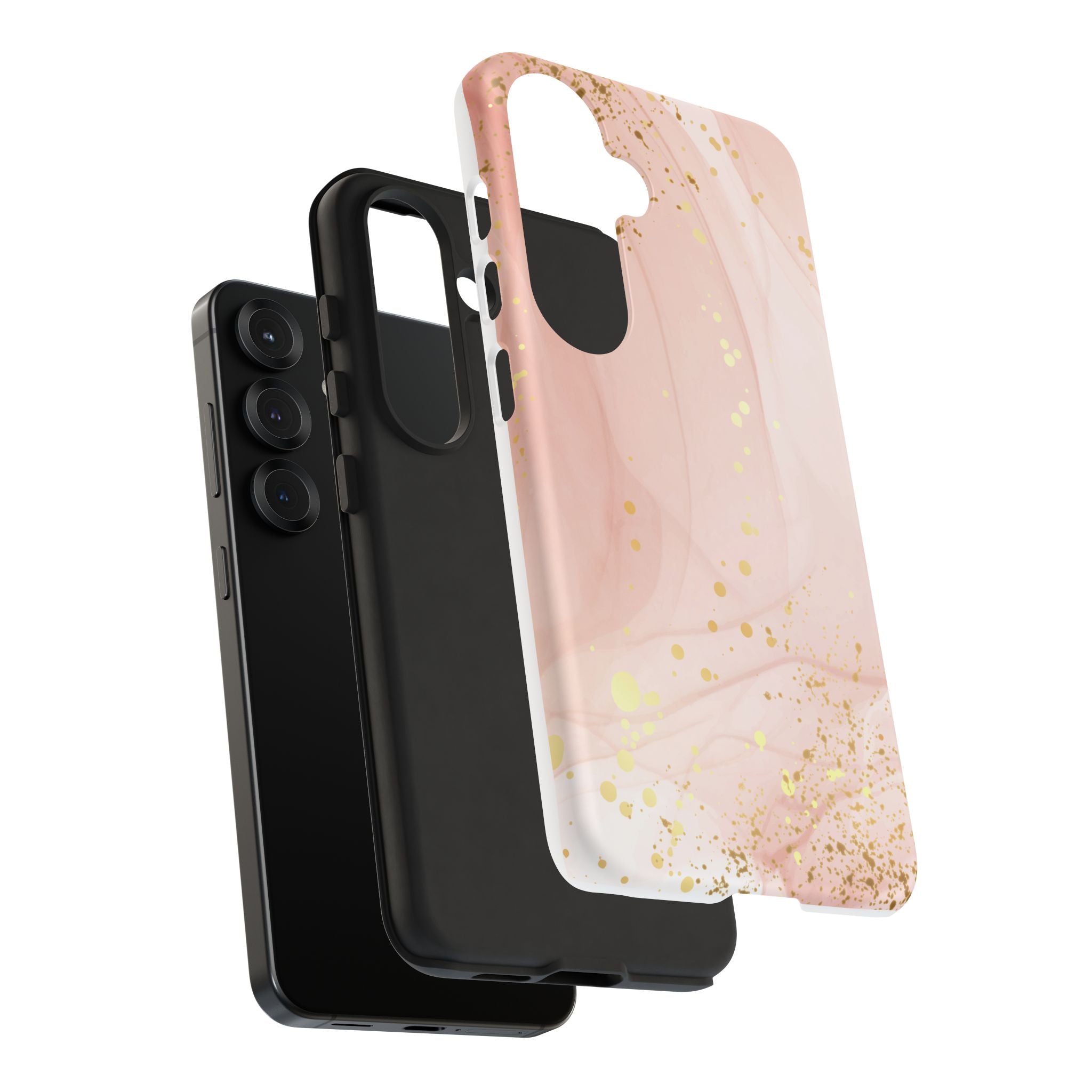 Rose Gold Marble Tough Case – Pink Marble Phone Case with Gold Glitter Accents