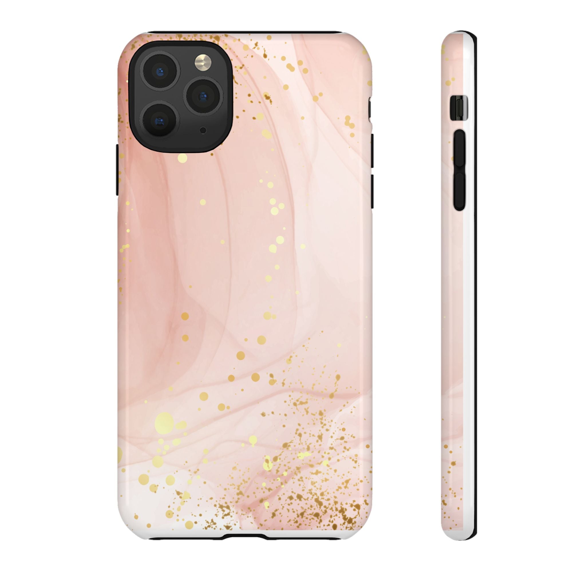 Rose Gold Marble Tough Case – Pink Marble Phone Case with Gold Glitter Accents