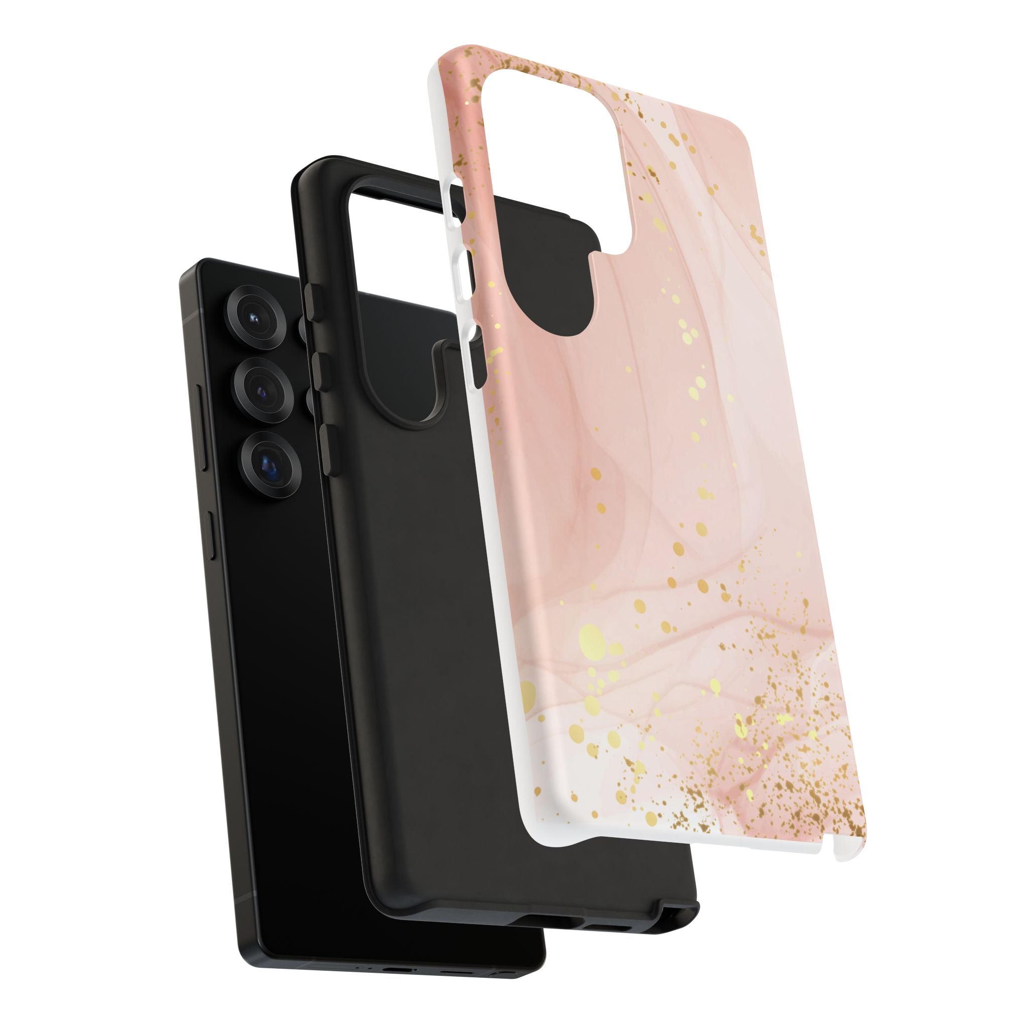 Rose Gold Marble Tough Case – Pink Marble Phone Case with Gold Glitter Accents