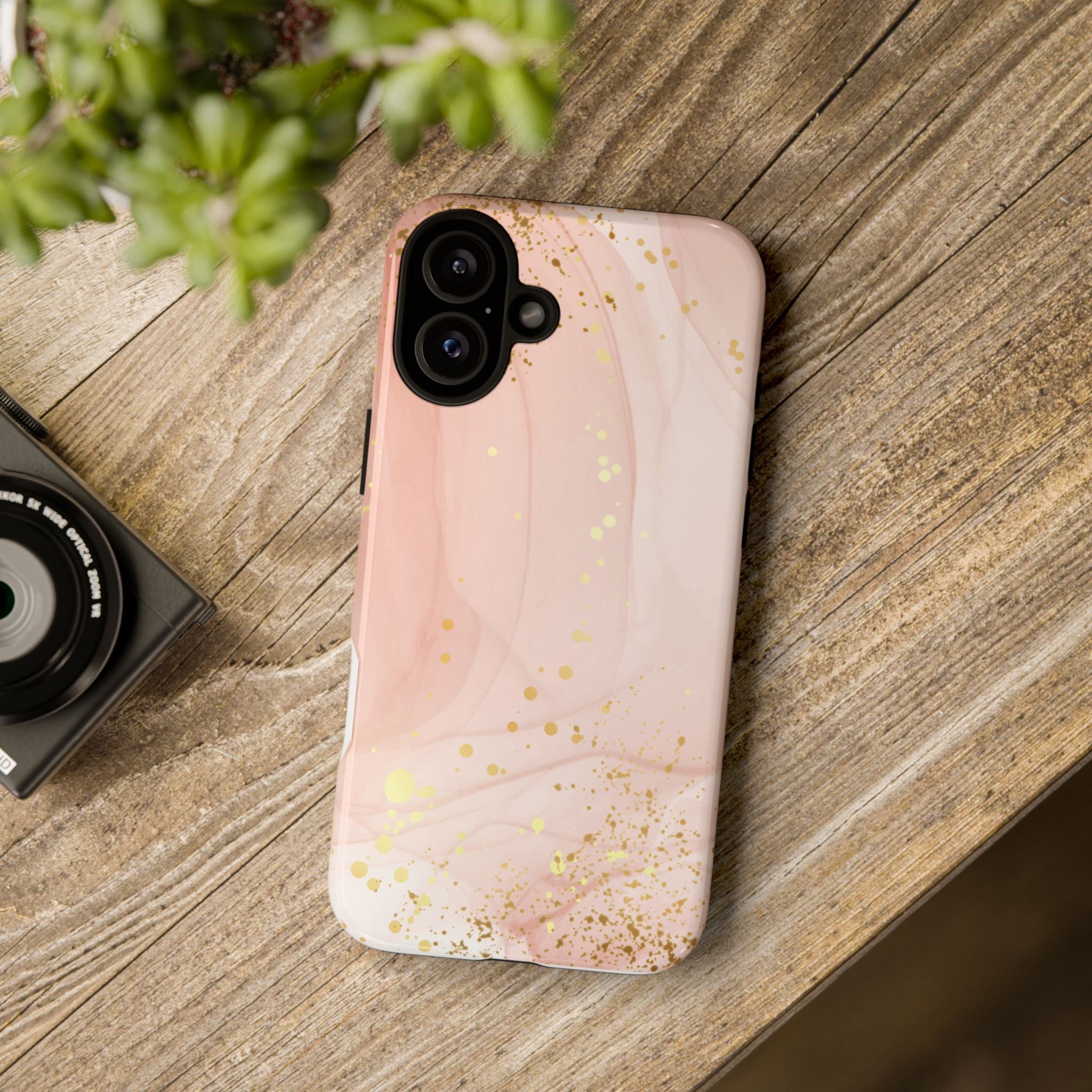 Rose Gold Marble Tough Case – Pink Marble Phone Case with Gold Glitter Accents