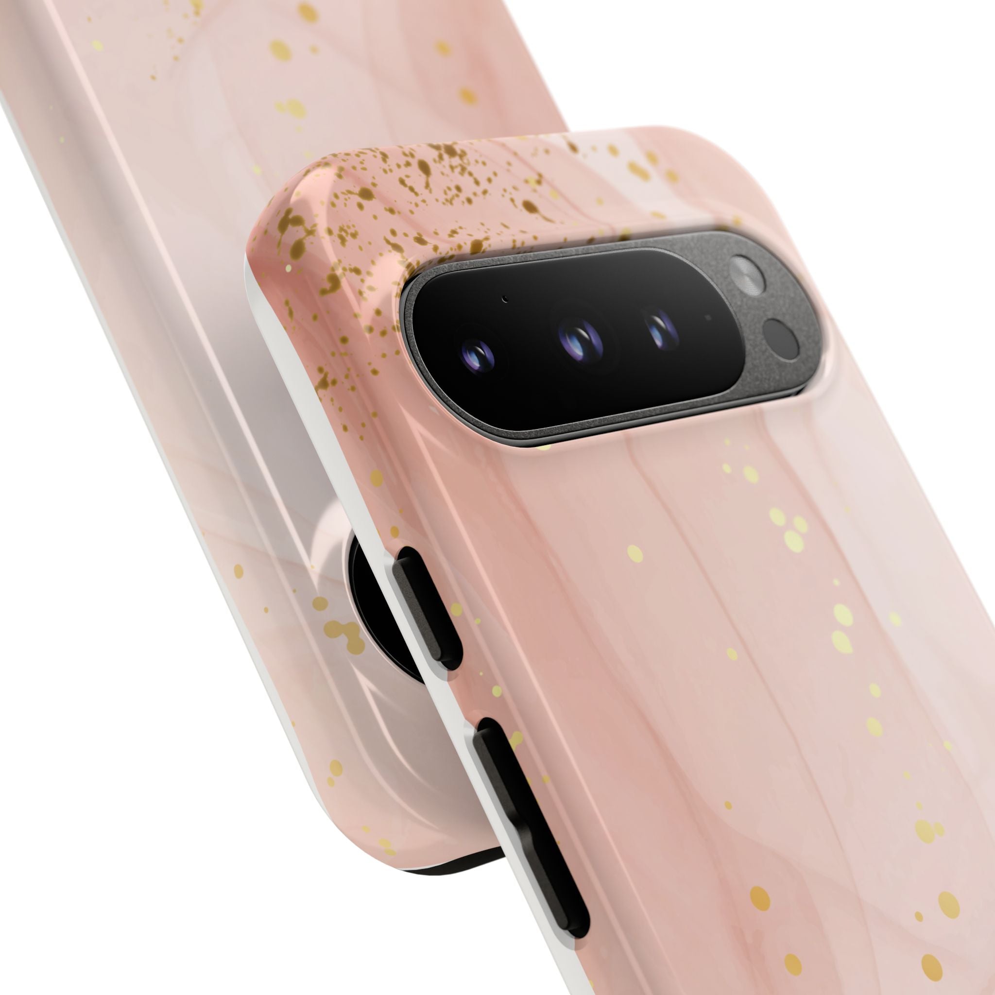 Rose Gold Marble Tough Case – Pink Marble Phone Case with Gold Glitter Accents
