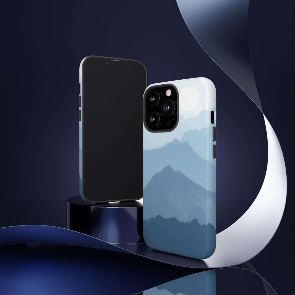 Mountain Sunrise Tough Phone Case — Blue Layered Peaks Protective Cover