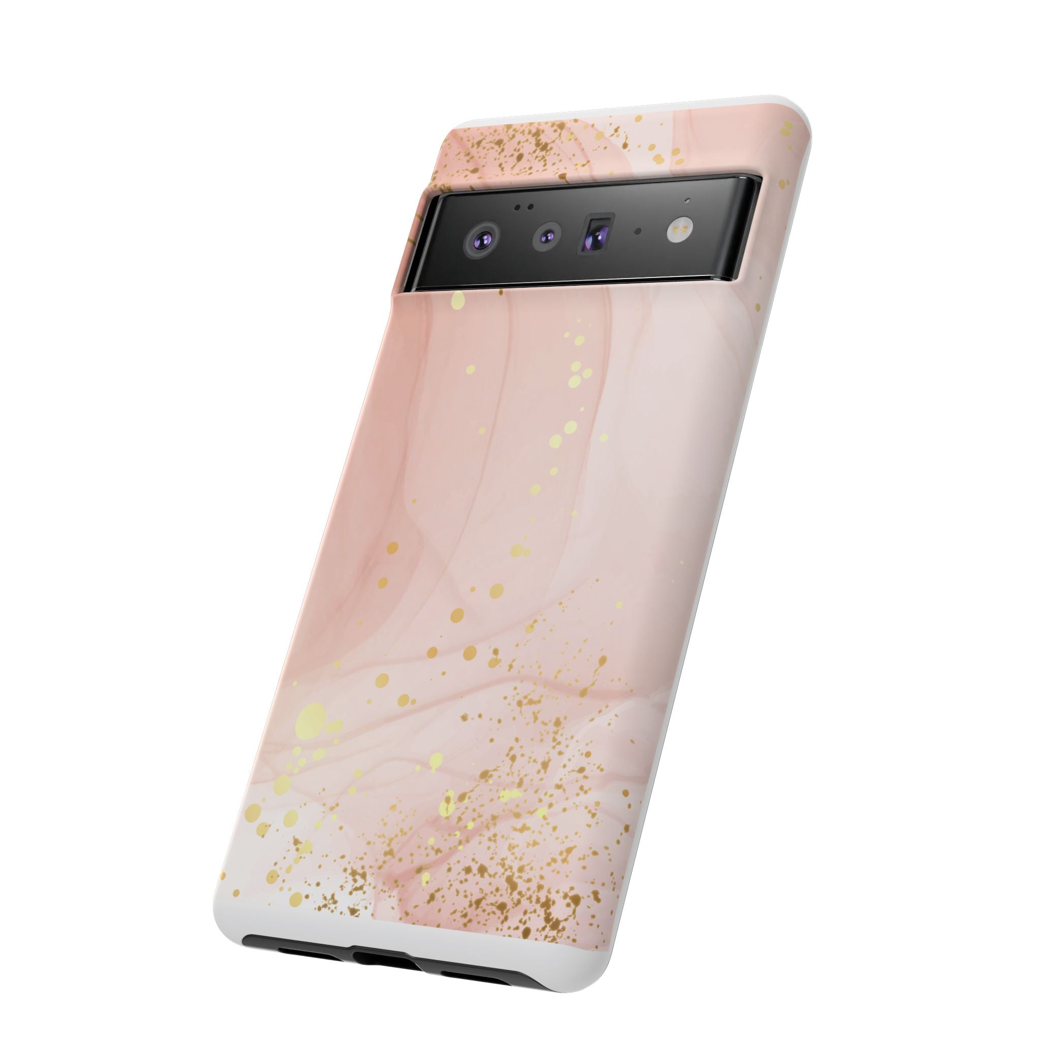 Rose Gold Marble Tough Case – Pink Marble Phone Case with Gold Glitter Accents