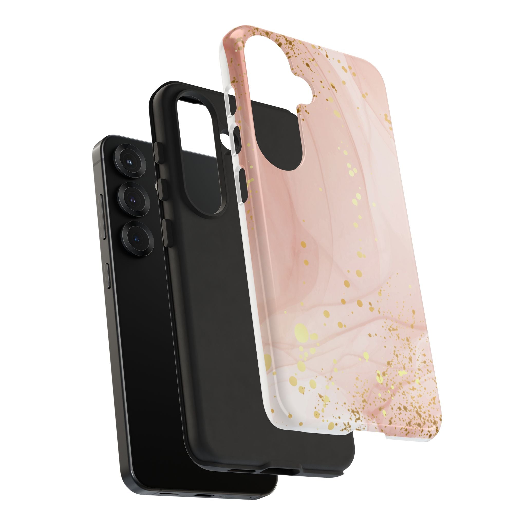 Rose Gold Marble Tough Case – Pink Marble Phone Case with Gold Glitter Accents