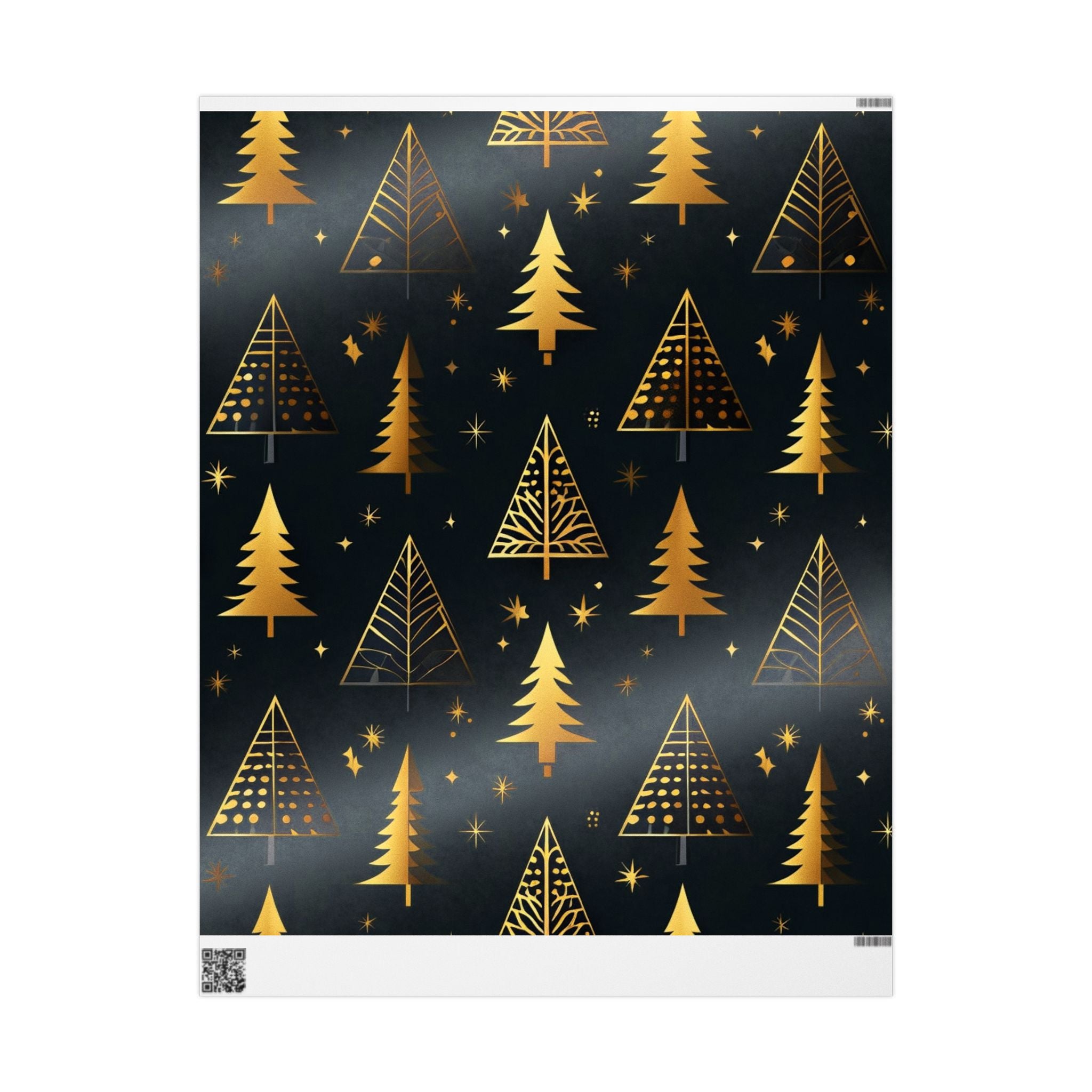 Gold Christmas Trees Wrapping Paper — Elegant Black & Gold Holiday Gift Wrap