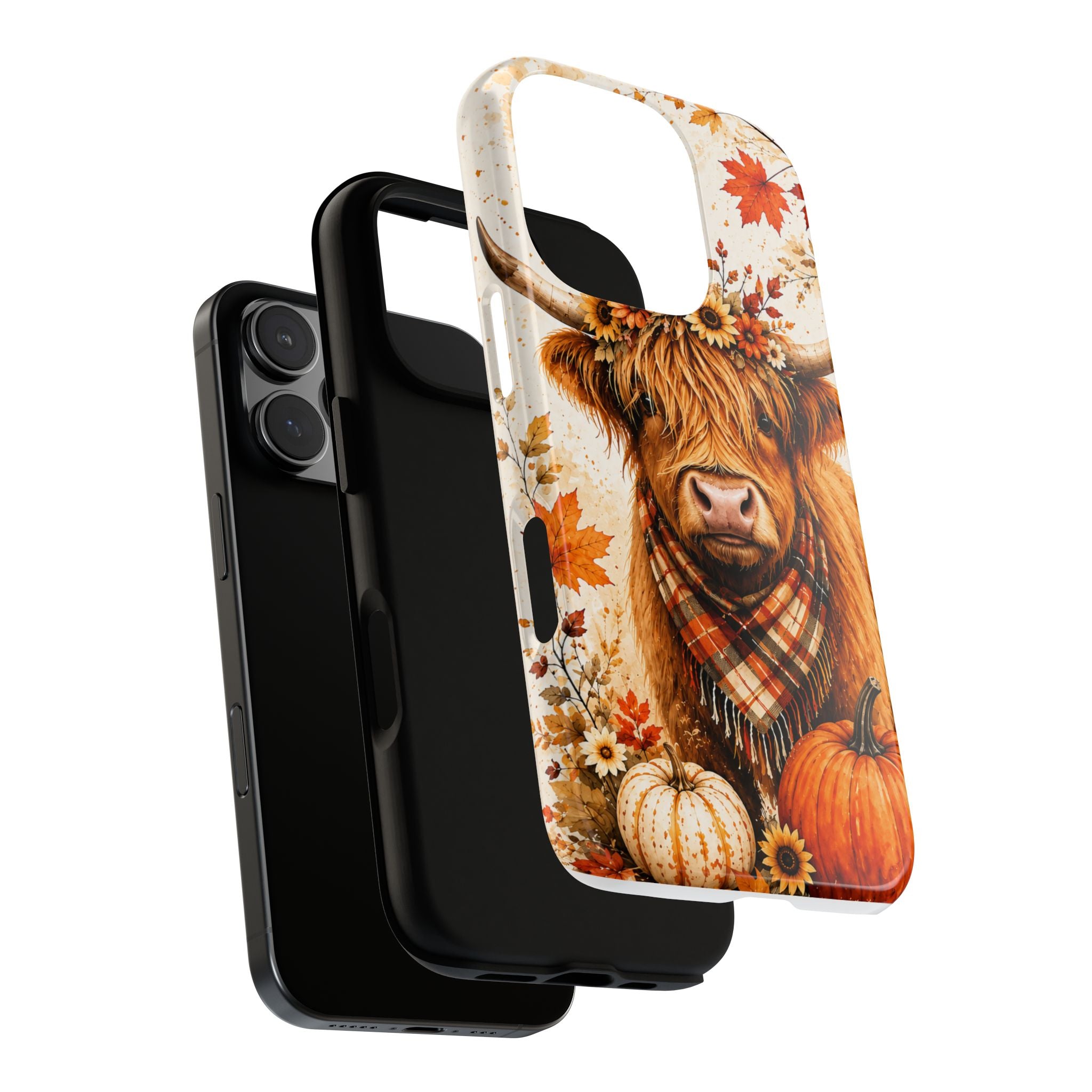 Autumn Highland Cow Phone Case — Fall Pumpkin & Sunflower Tough Case