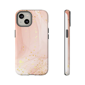 Rose Gold Marble Tough Case – Pink Marble Phone Case with Gold Glitter Accents