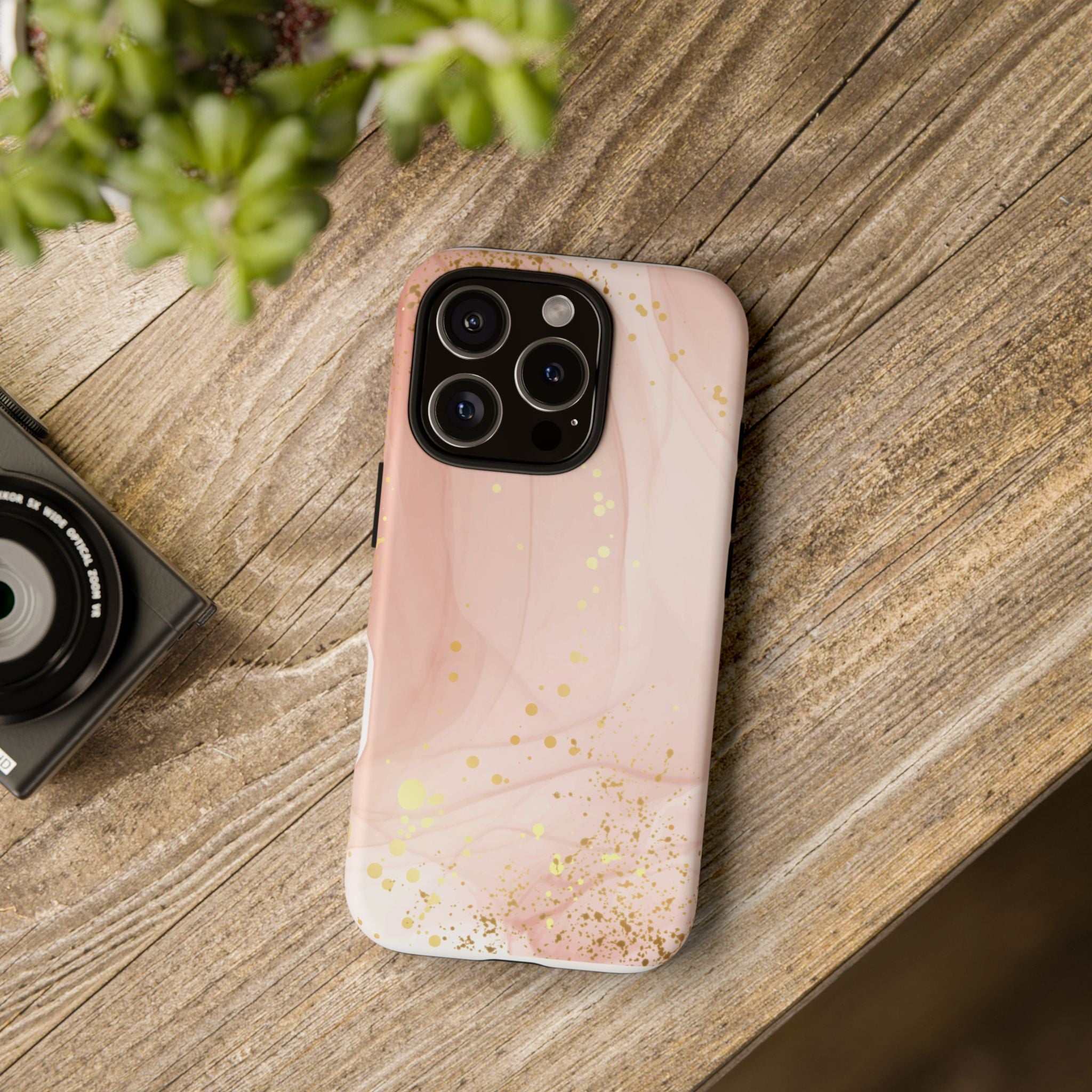 Rose Gold Marble Tough Case – Pink Marble Phone Case with Gold Glitter Accents