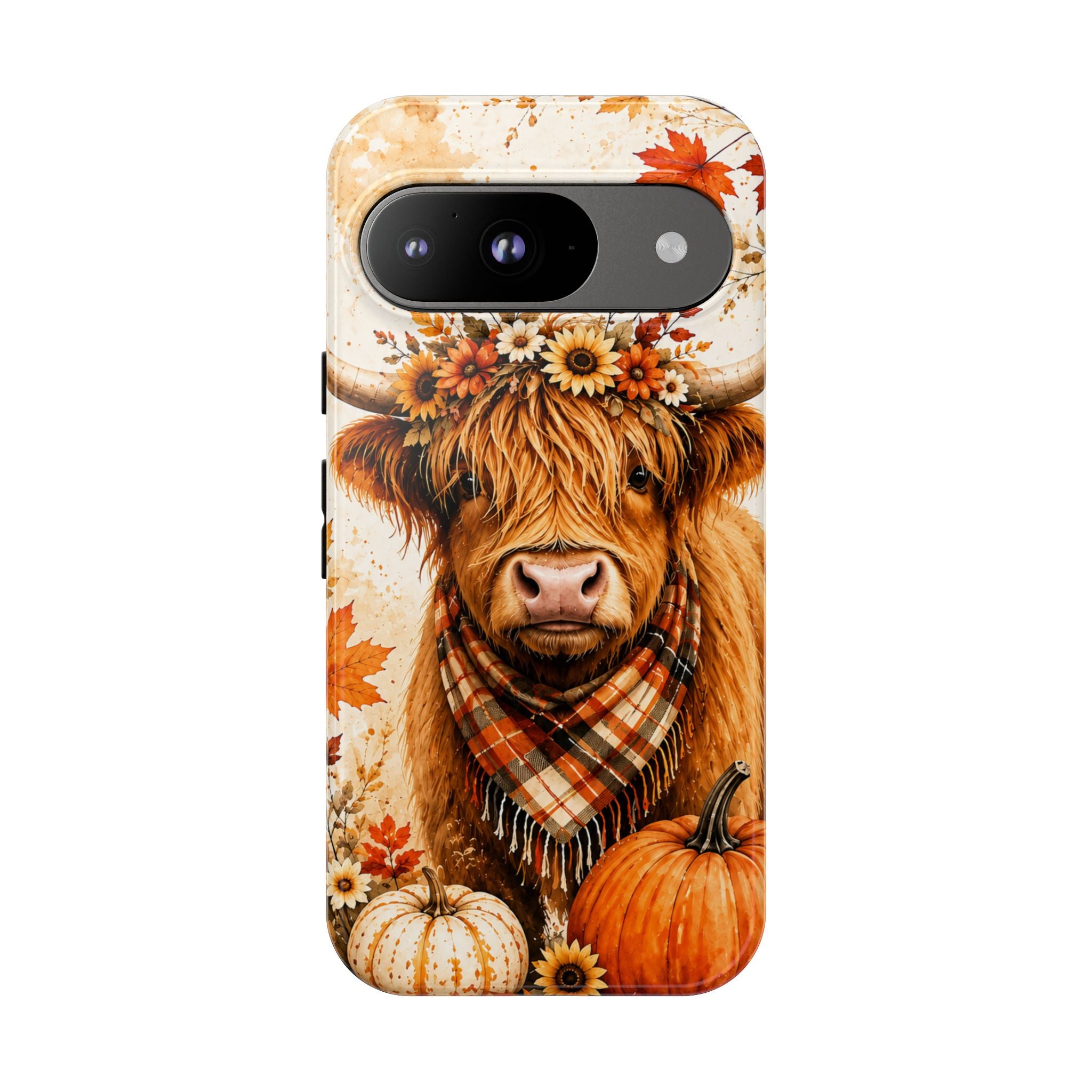 Autumn Highland Cow Phone Case — Fall Pumpkin & Sunflower Tough Case