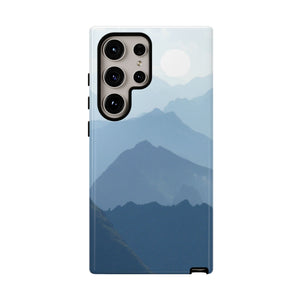 Mountain Sunrise Tough Phone Case — Blue Layered Peaks Protective Cover