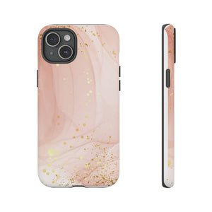 Rose Gold Marble Tough Case – Pink Marble Phone Case with Gold Glitter Accents