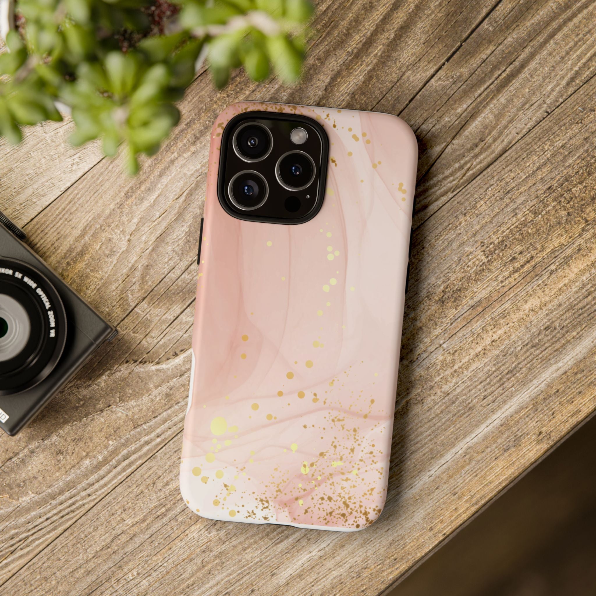 Rose Gold Marble Tough Case – Pink Marble Phone Case with Gold Glitter Accents