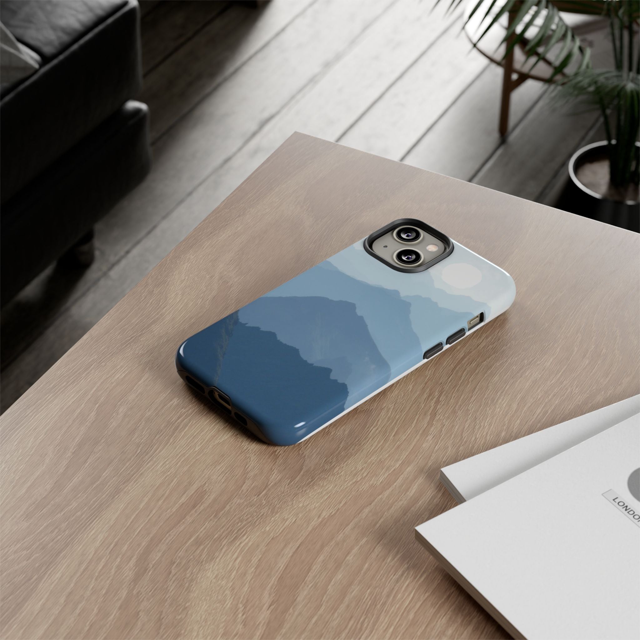 Mountain Sunrise Tough Phone Case — Blue Layered Peaks Protective Cover