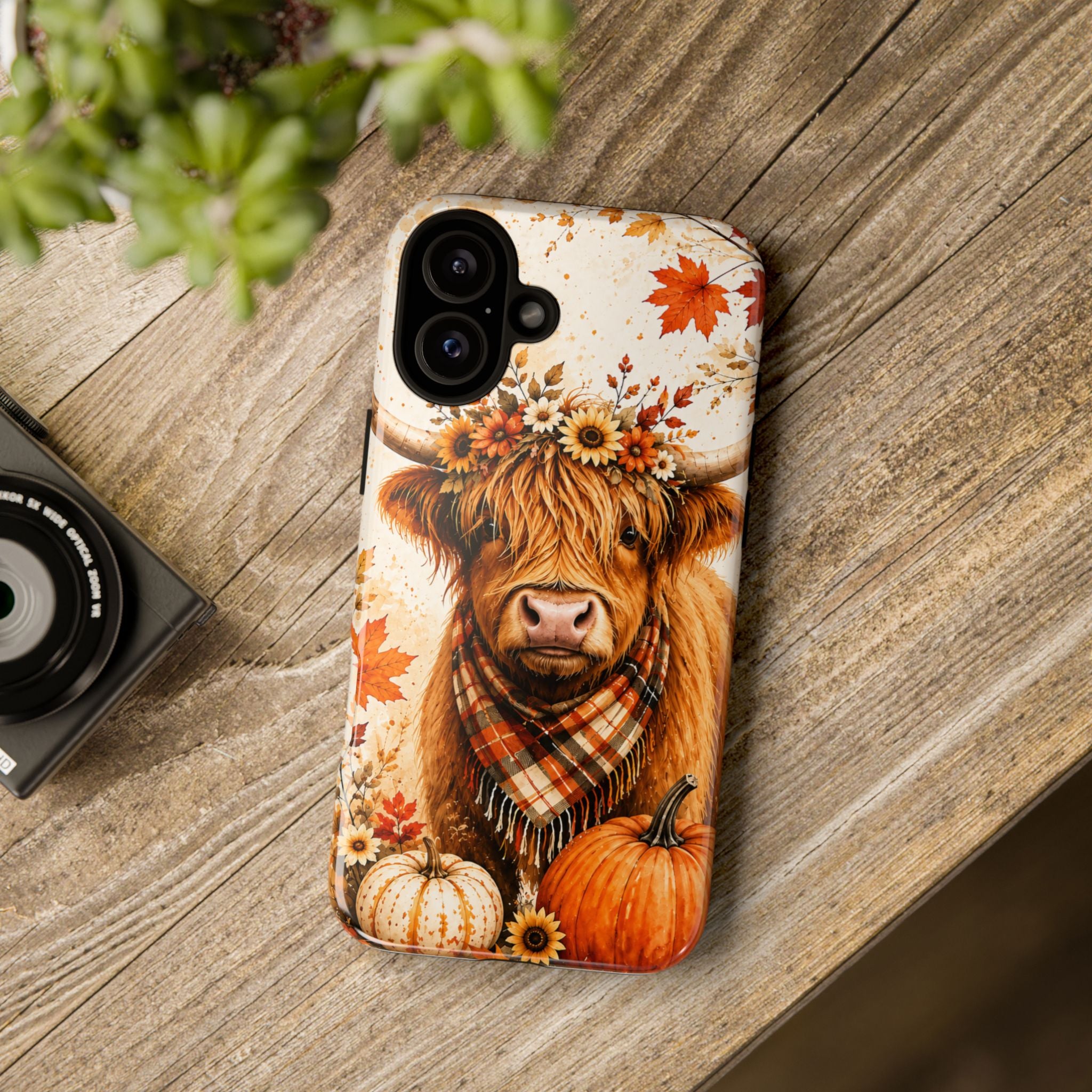 Autumn Highland Cow Phone Case — Fall Pumpkin & Sunflower Tough Case