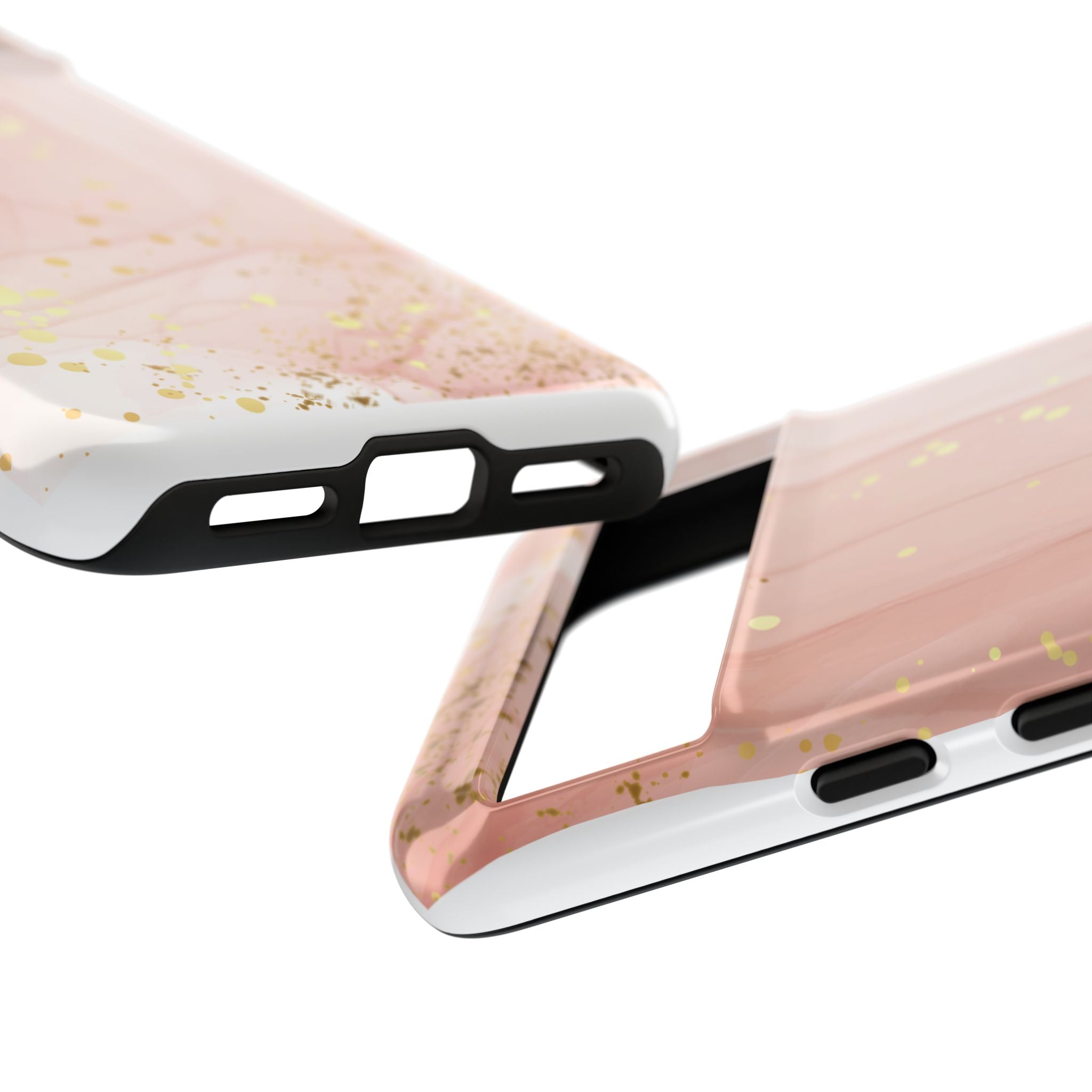 Rose Gold Marble Tough Case – Pink Marble Phone Case with Gold Glitter Accents