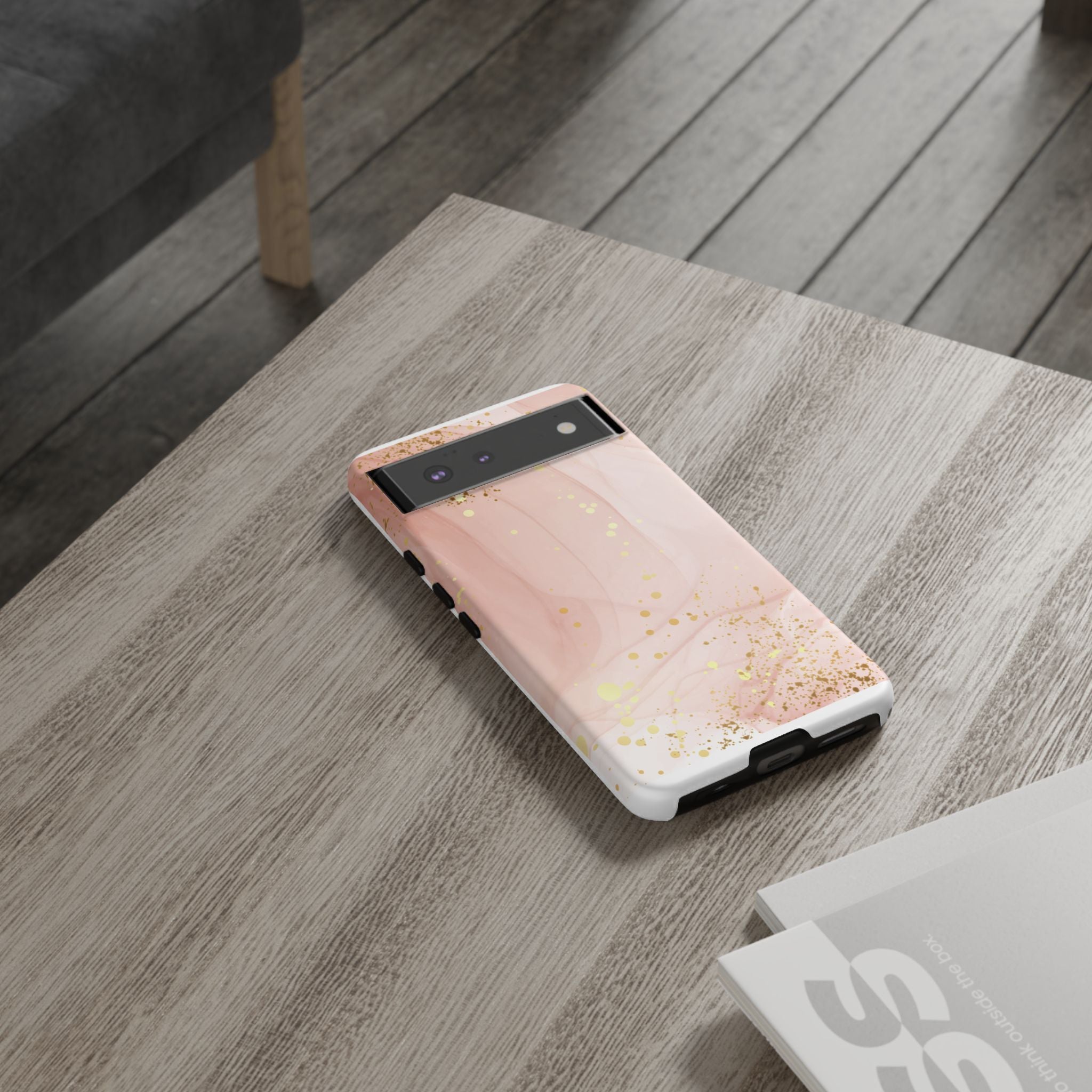 Rose Gold Marble Tough Case – Pink Marble Phone Case with Gold Glitter Accents
