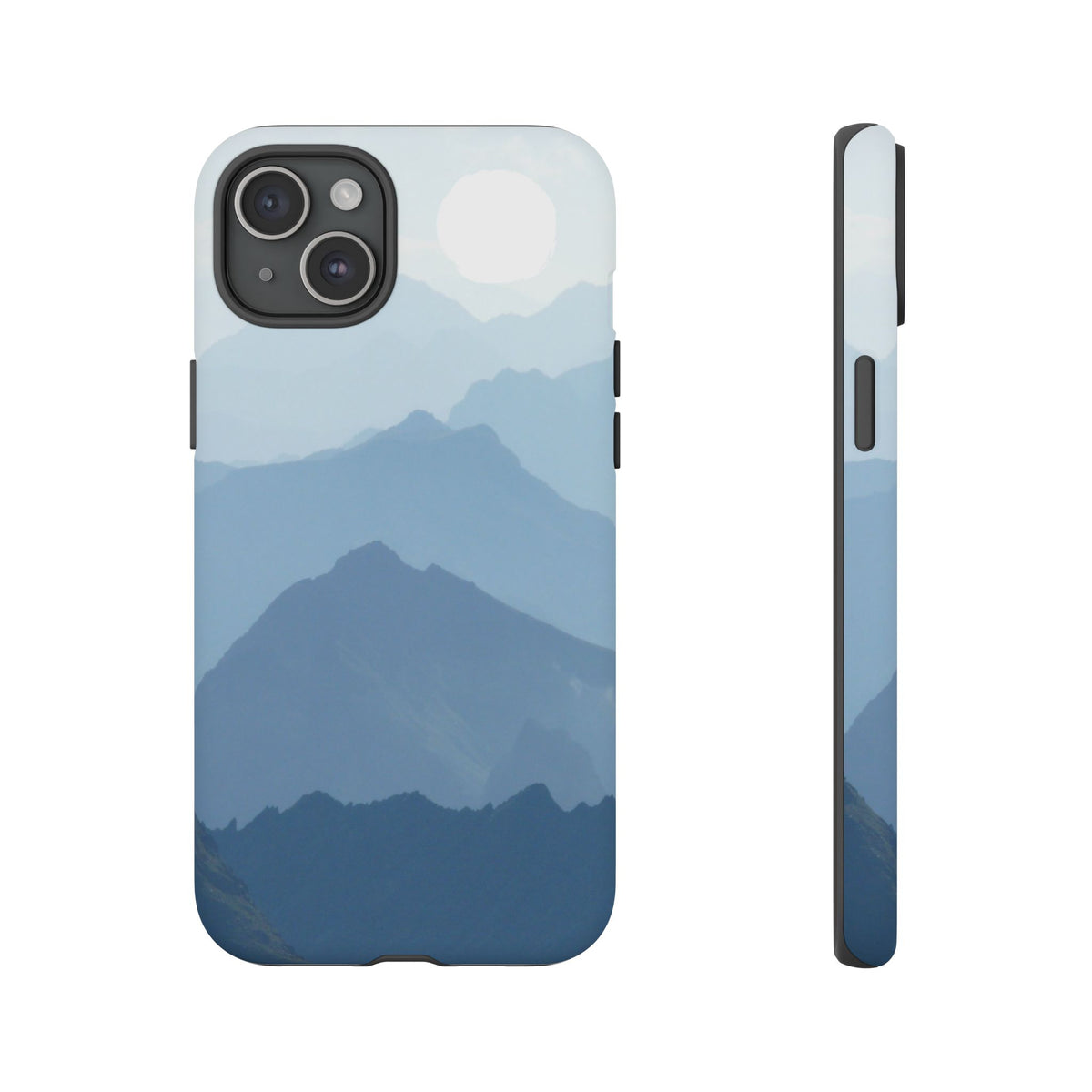 Mountain Sunrise Tough Phone Case — Blue Layered Peaks Protective Cover