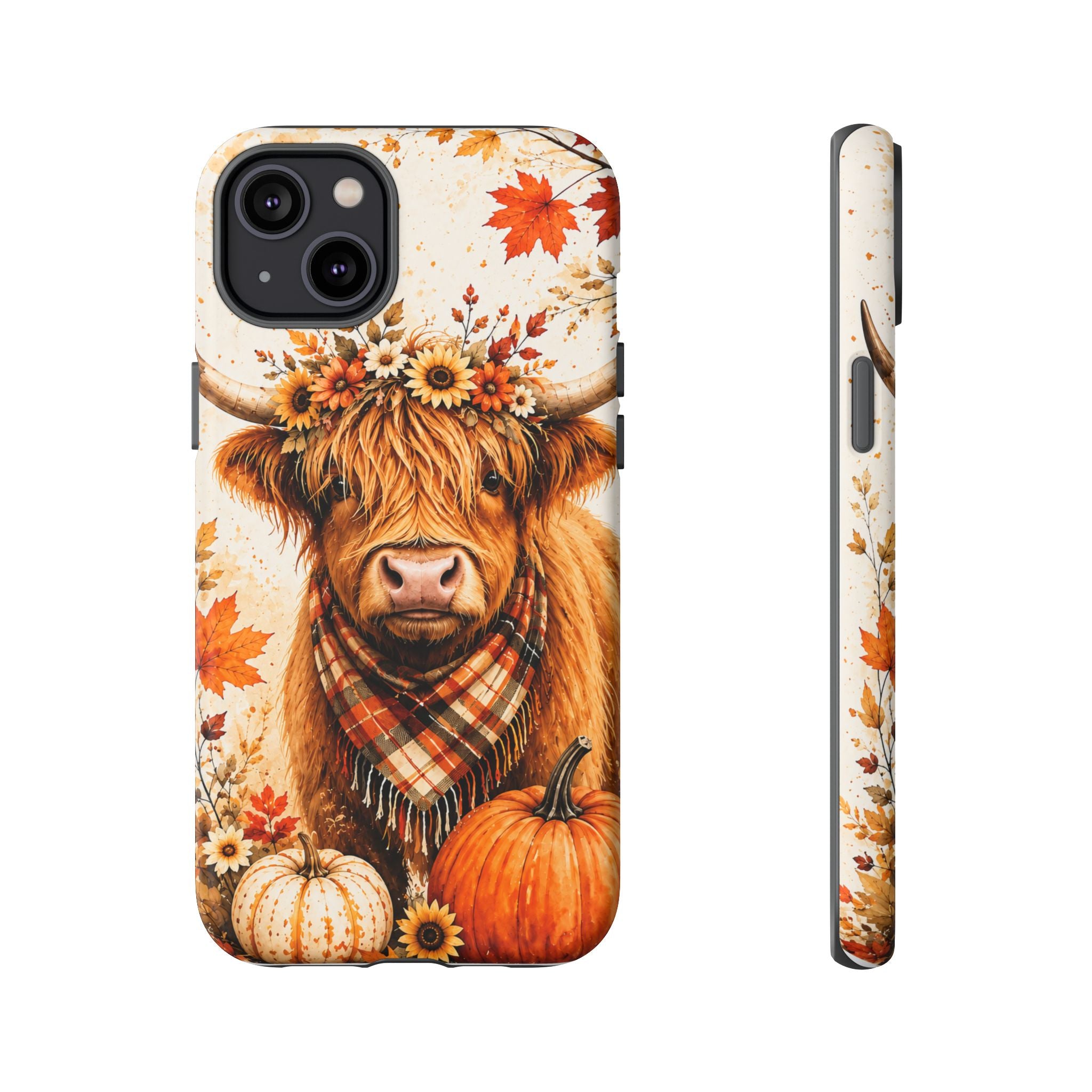 Autumn Highland Cow Phone Case — Fall Pumpkin & Sunflower Tough Case