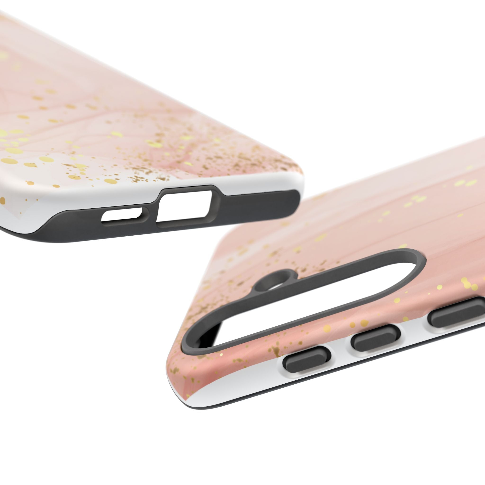 Rose Gold Marble Tough Case – Pink Marble Phone Case with Gold Glitter Accents