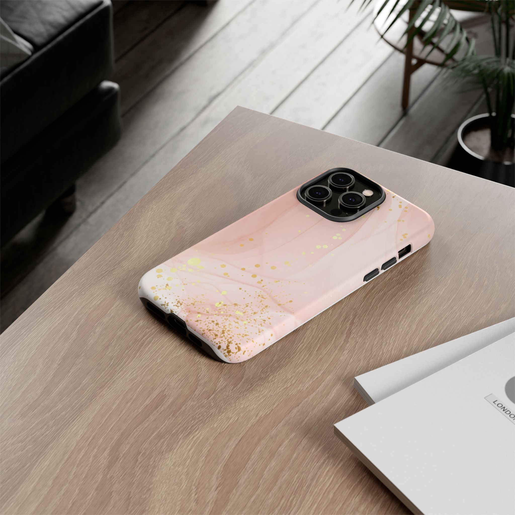 Rose Gold Marble Tough Case – Pink Marble Phone Case with Gold Glitter Accents