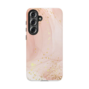 Rose Gold Marble Tough Case – Pink Marble Phone Case with Gold Glitter Accents