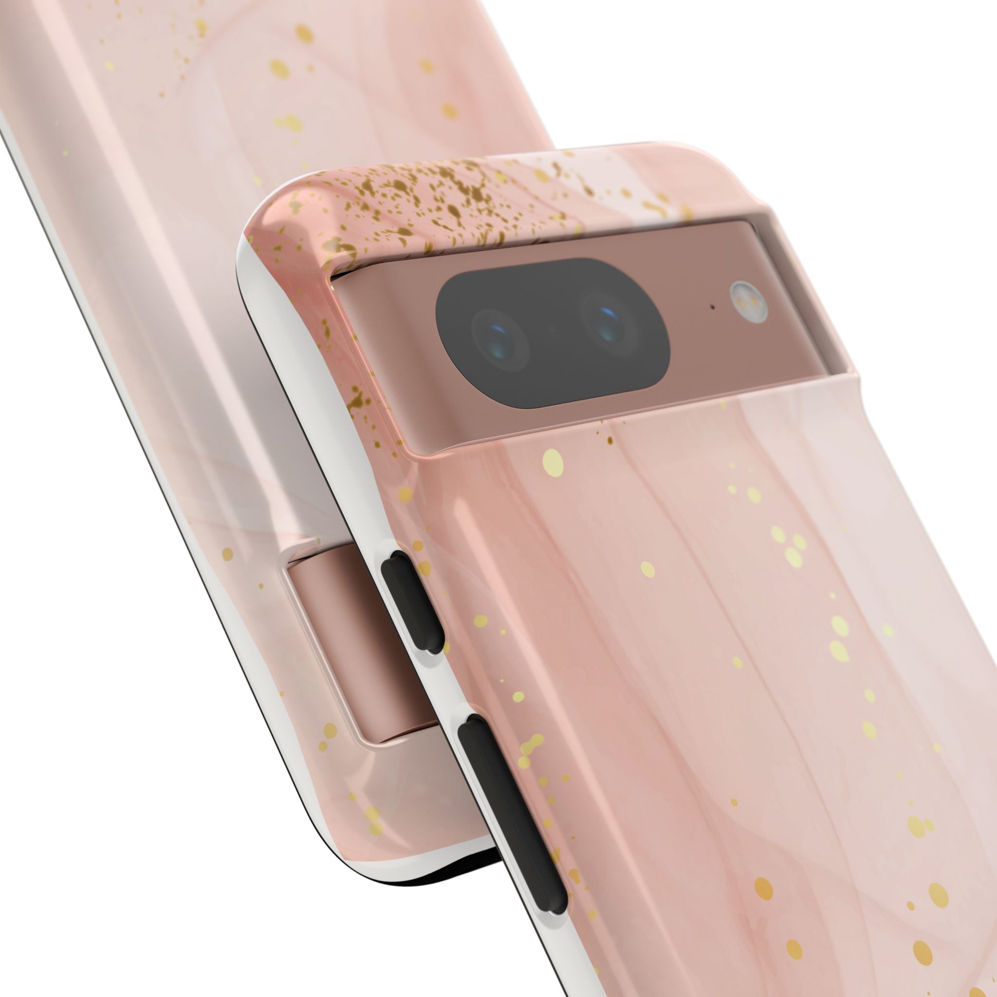 Rose Gold Marble Tough Case – Pink Marble Phone Case with Gold Glitter Accents