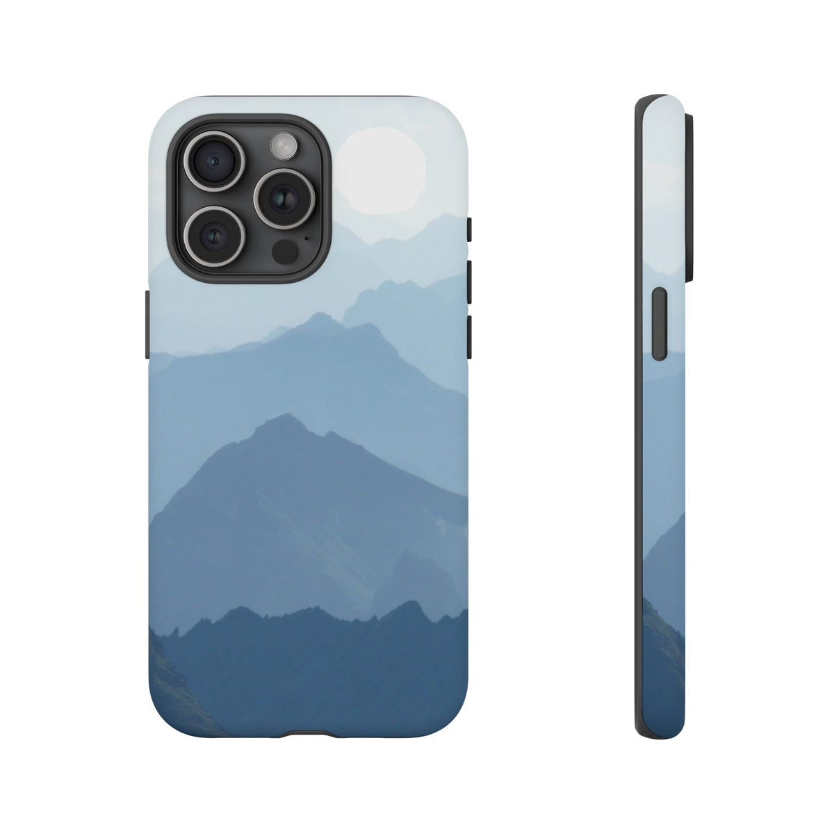 Mountain Sunrise Tough Phone Case — Blue Layered Peaks Protective Cover
