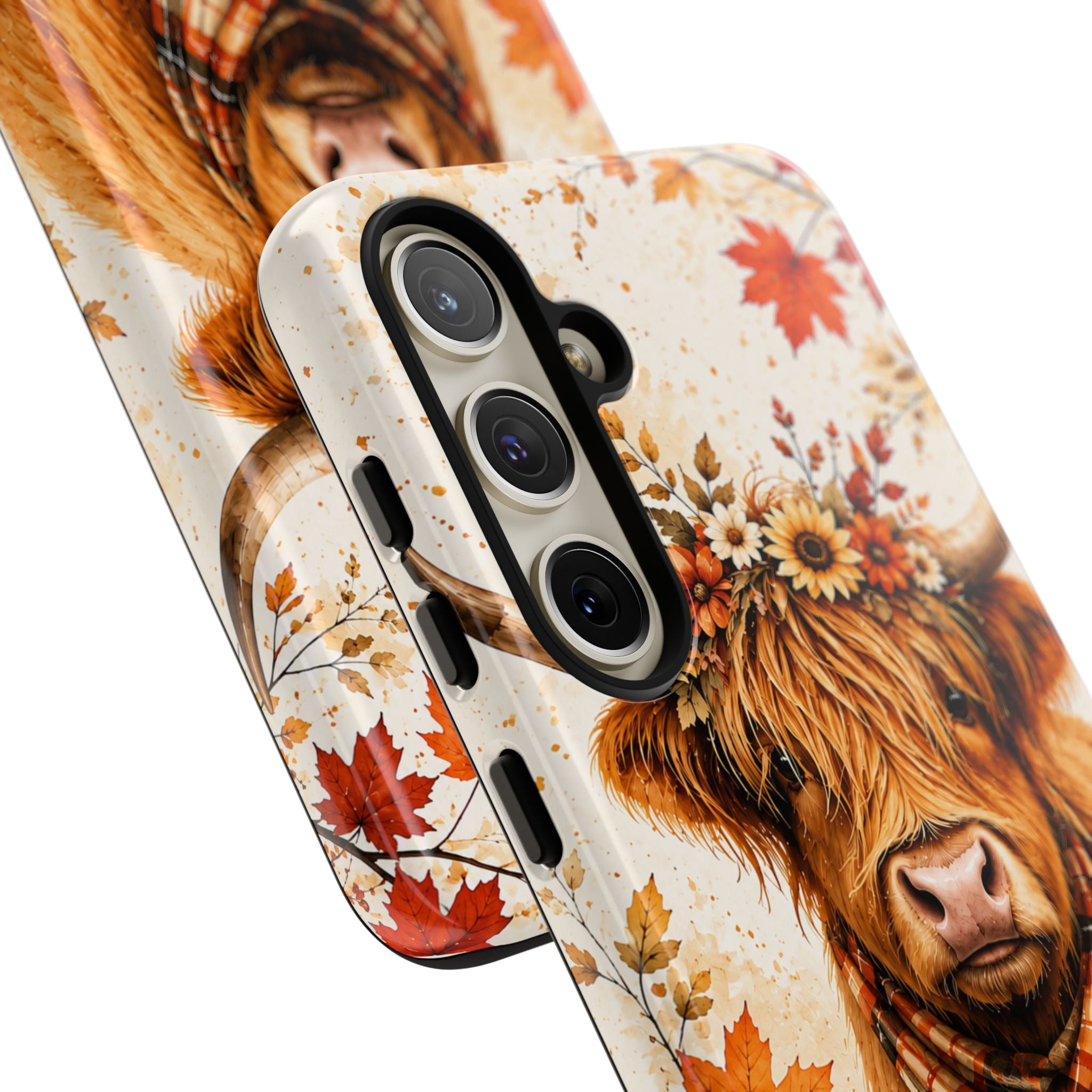 Autumn Highland Cow Phone Case — Fall Pumpkin & Sunflower Tough Case