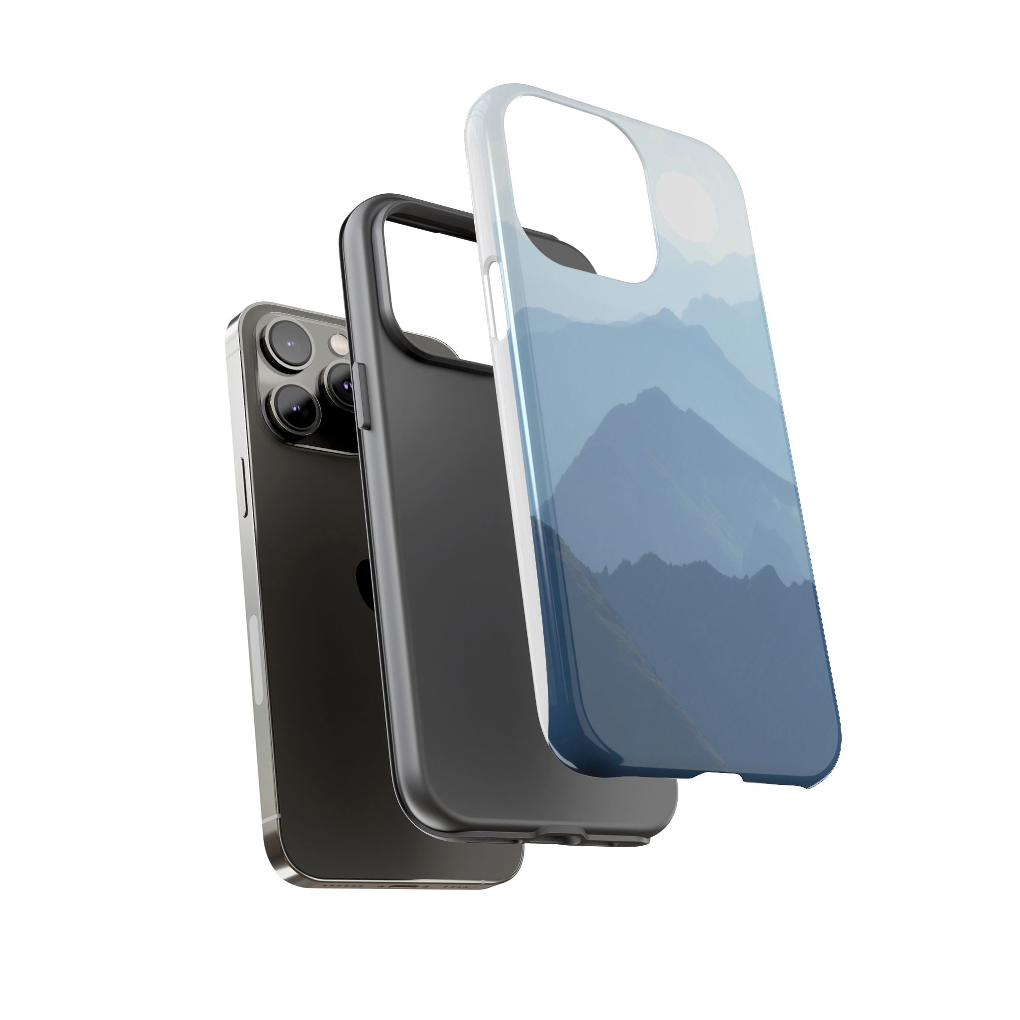 Mountain Sunrise Tough Phone Case — Blue Layered Peaks Protective Cover