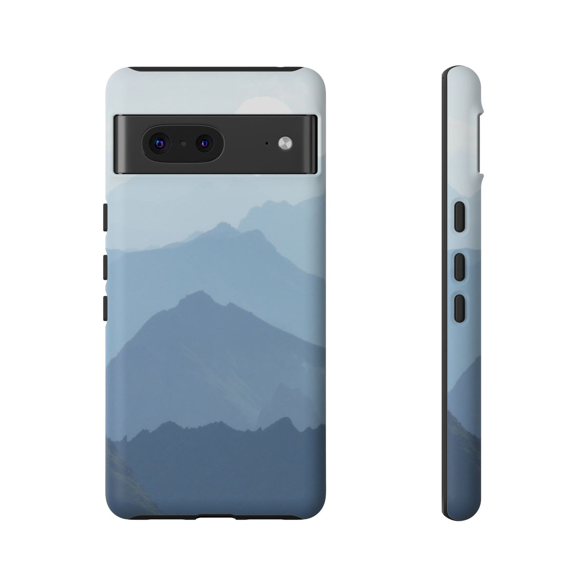 Mountain Sunrise Tough Phone Case — Blue Layered Peaks Protective Cover