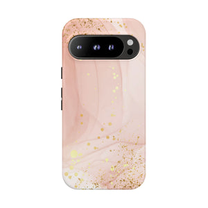 Rose Gold Marble Tough Case – Pink Marble Phone Case with Gold Glitter Accents