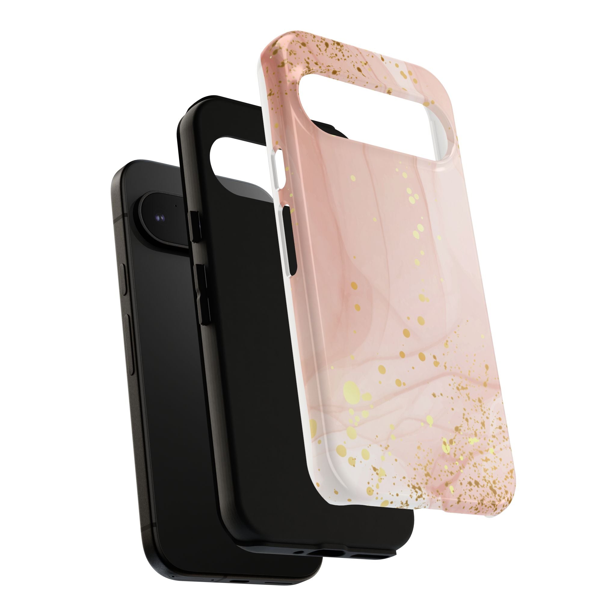 Rose Gold Marble Tough Case – Pink Marble Phone Case with Gold Glitter Accents