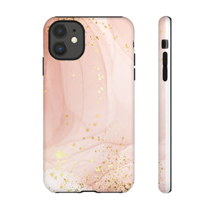 Rose Gold Marble Tough Case – Pink Marble Phone Case with Gold Glitter Accents