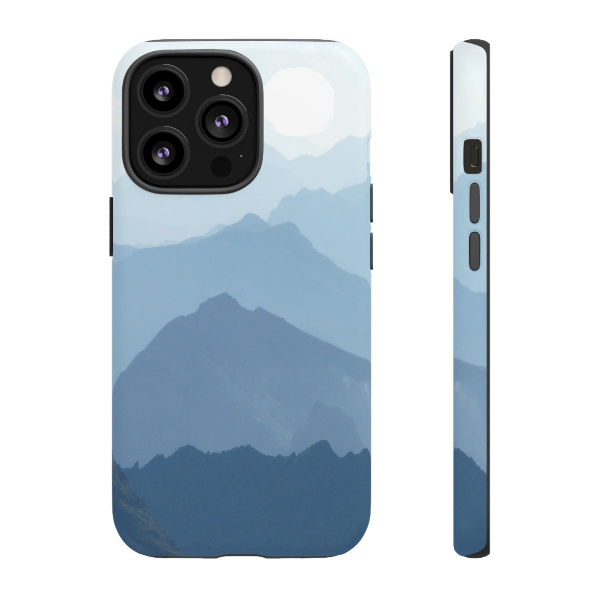 Mountain Sunrise Tough Phone Case — Blue Layered Peaks Protective Cover