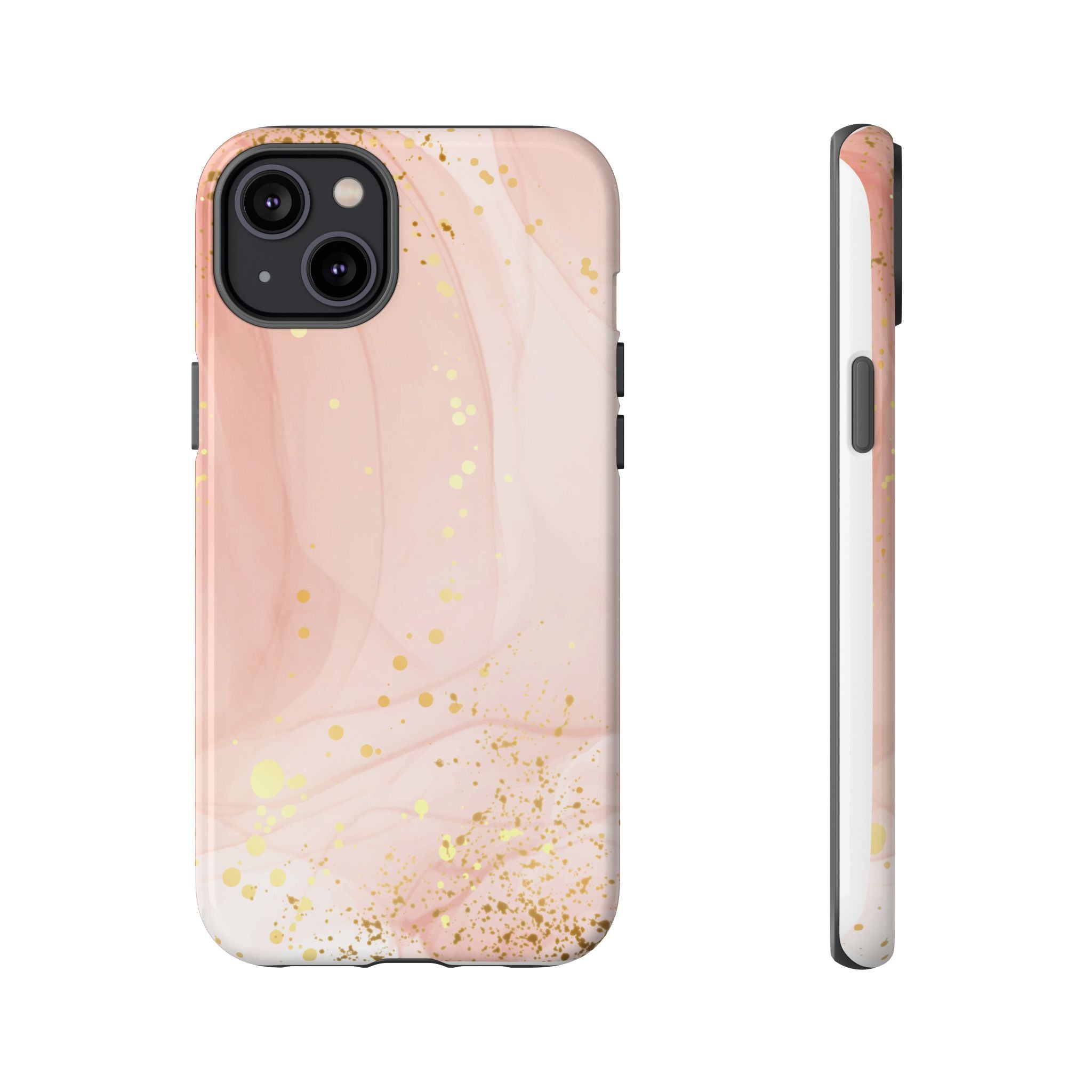 Rose Gold Marble Tough Case – Pink Marble Phone Case with Gold Glitter Accents