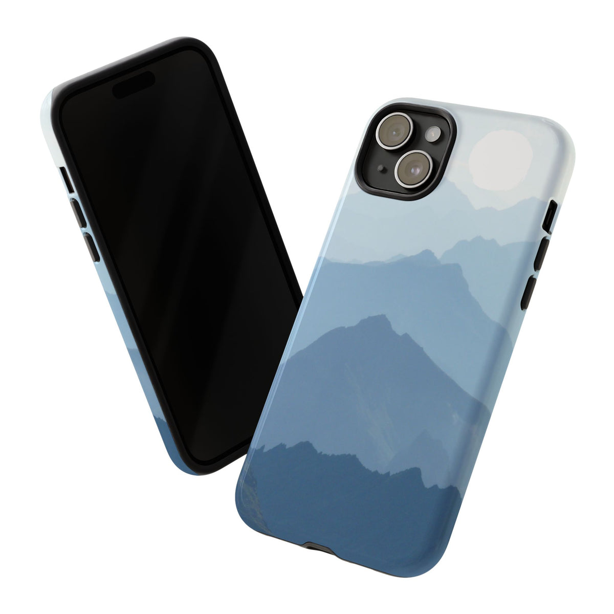 Mountain Sunrise Tough Phone Case — Blue Layered Peaks Protective Cover