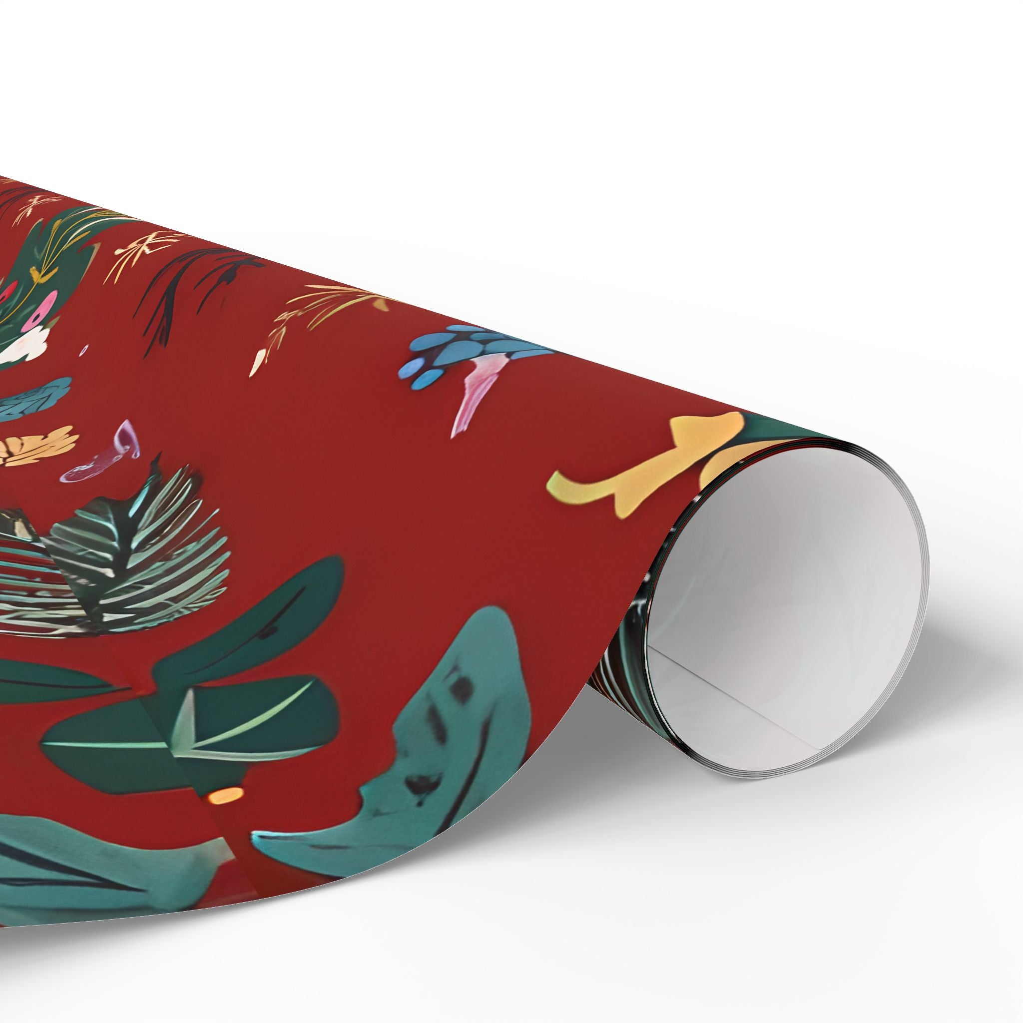 Christmas Reindeer Wrapping Paper Roll — Festive Red Holiday Gift Wrap with Trees & Ornaments
