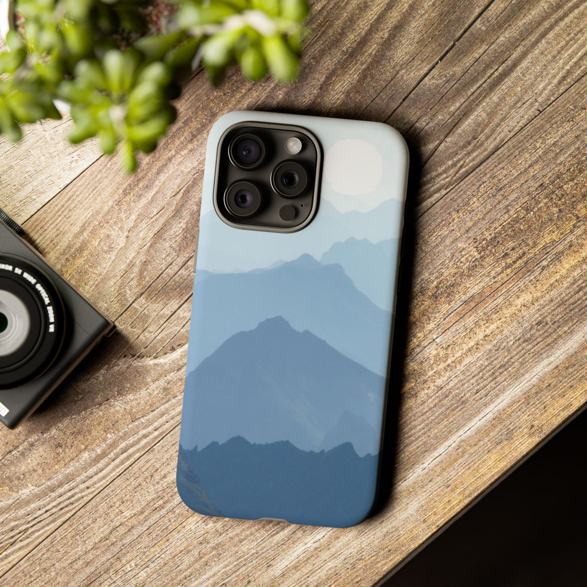 Mountain Sunrise Tough Phone Case — Blue Layered Peaks Protective Cover
