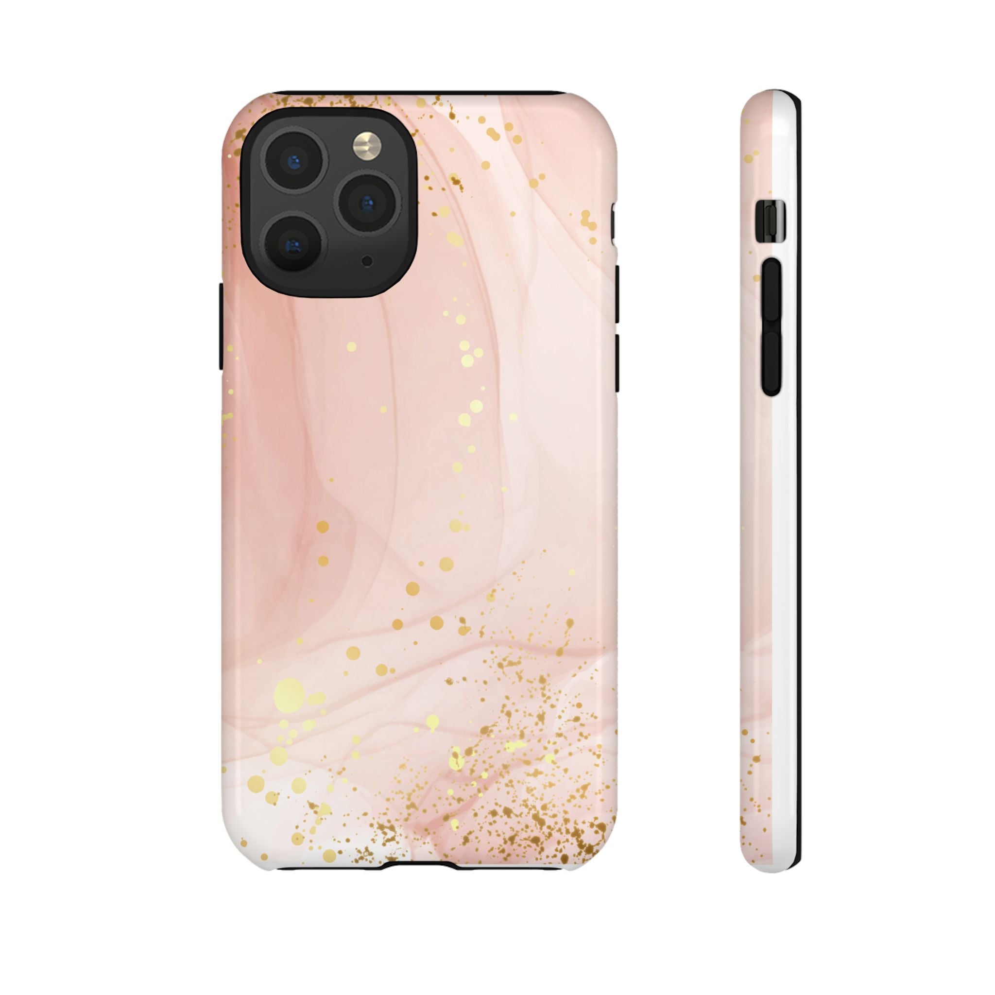 Rose Gold Marble Tough Case – Pink Marble Phone Case with Gold Glitter Accents