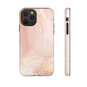 Rose Gold Marble Tough Case – Pink Marble Phone Case with Gold Glitter Accents