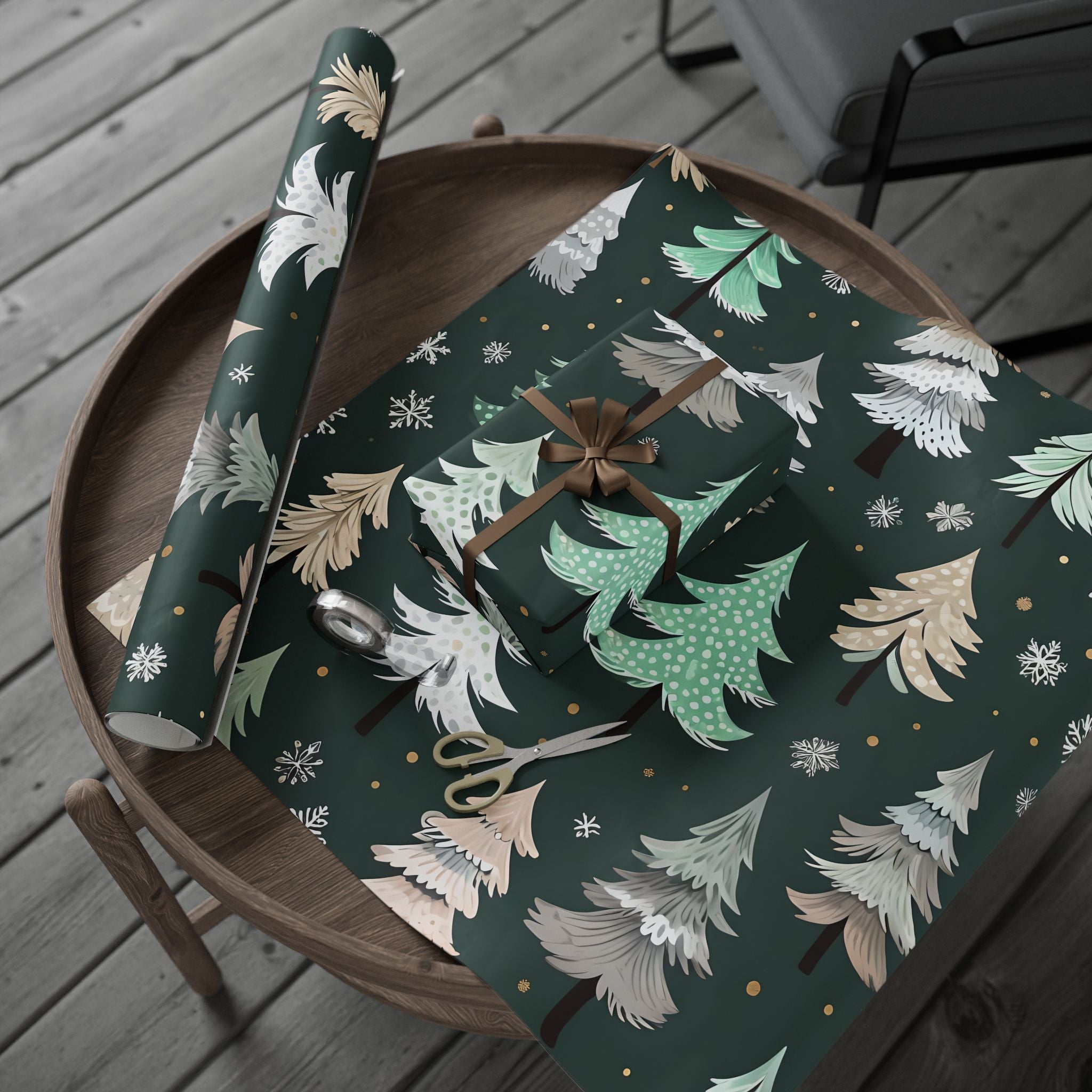 Holiday Pine Tree Wrapping Paper — Dark Green Christmas Gift Wrap