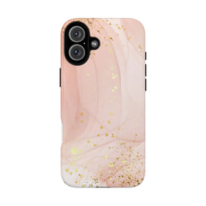 Rose Gold Marble Tough Case – Pink Marble Phone Case with Gold Glitter Accents