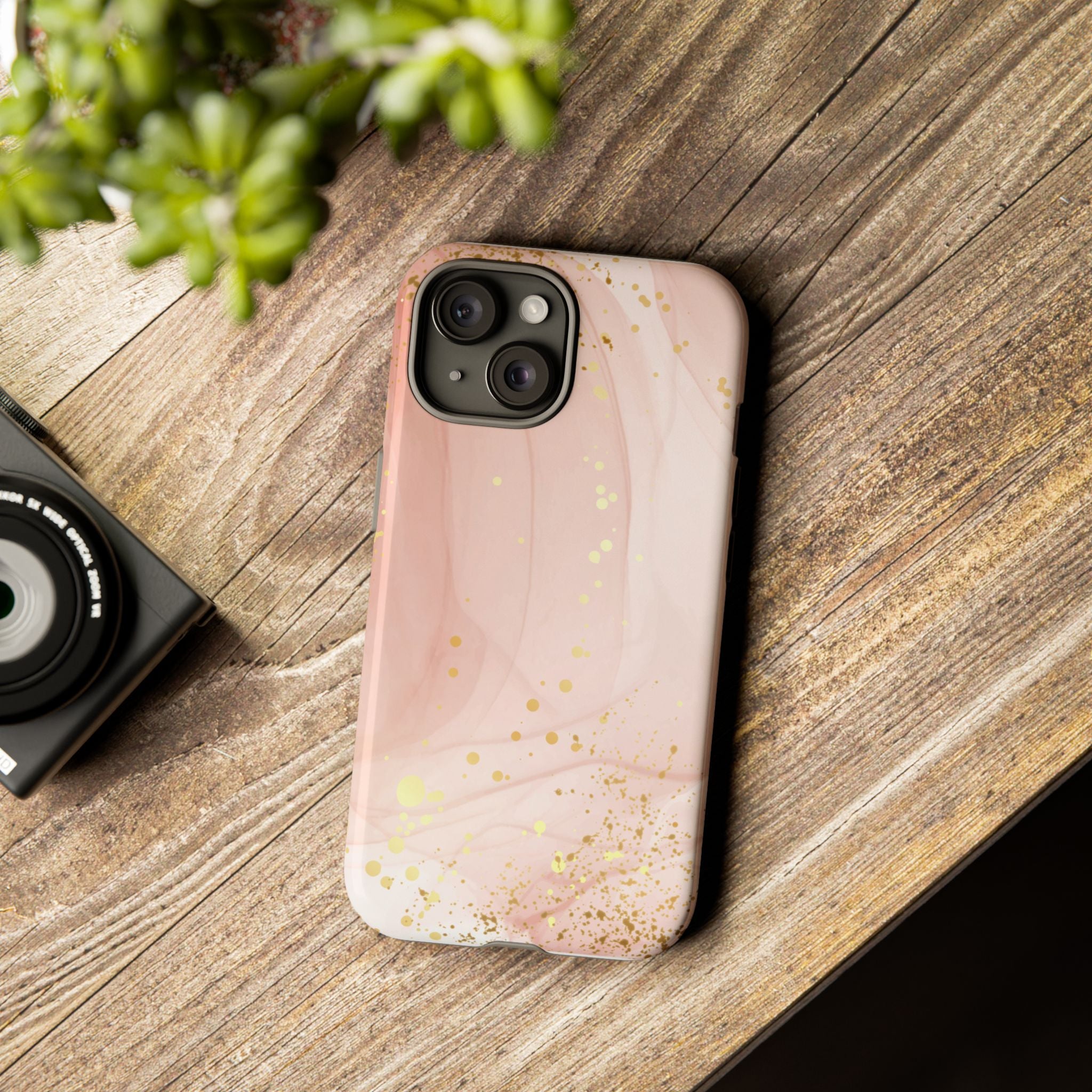 Rose Gold Marble Tough Case – Pink Marble Phone Case with Gold Glitter Accents