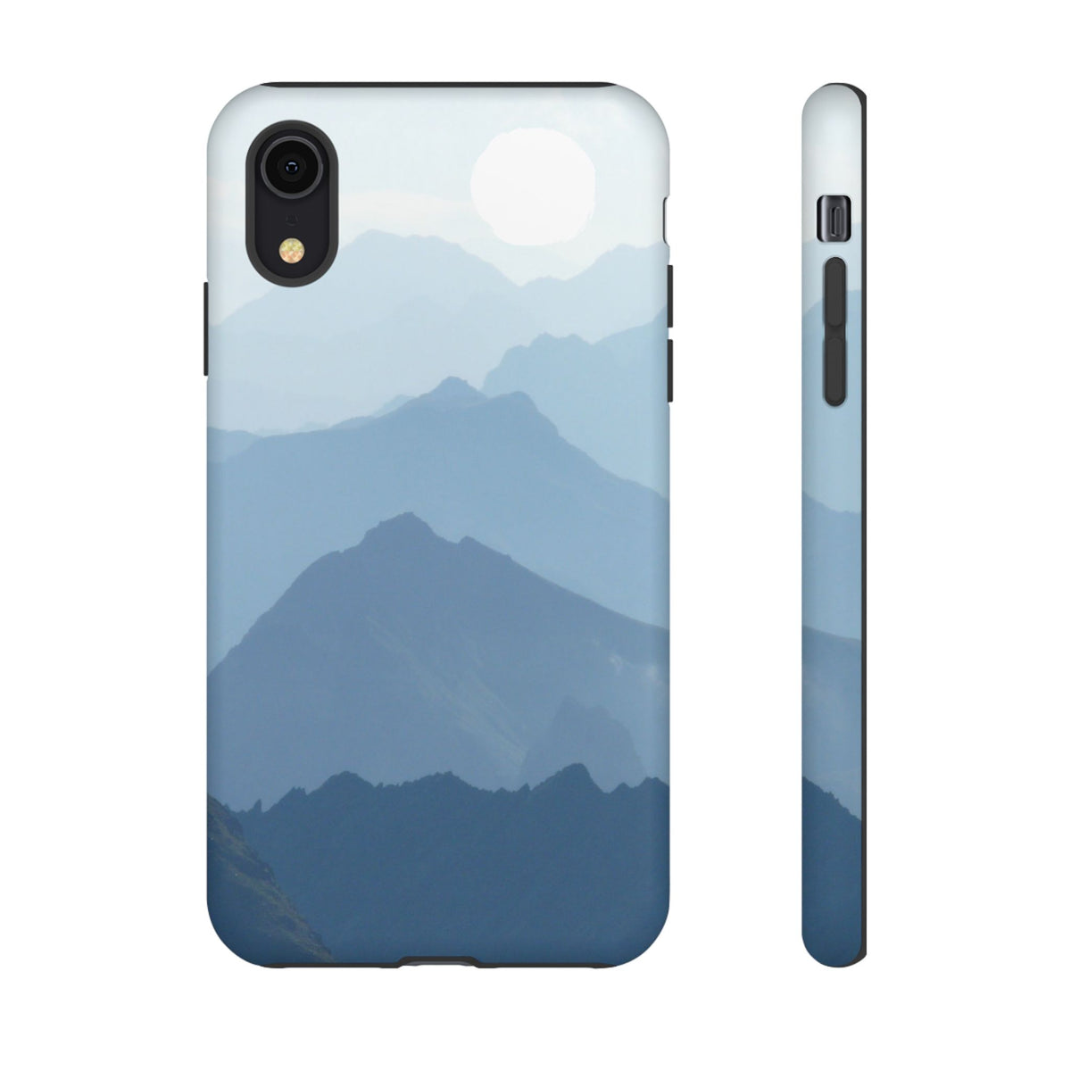 Mountain Sunrise Tough Phone Case — Blue Layered Peaks Protective Cover