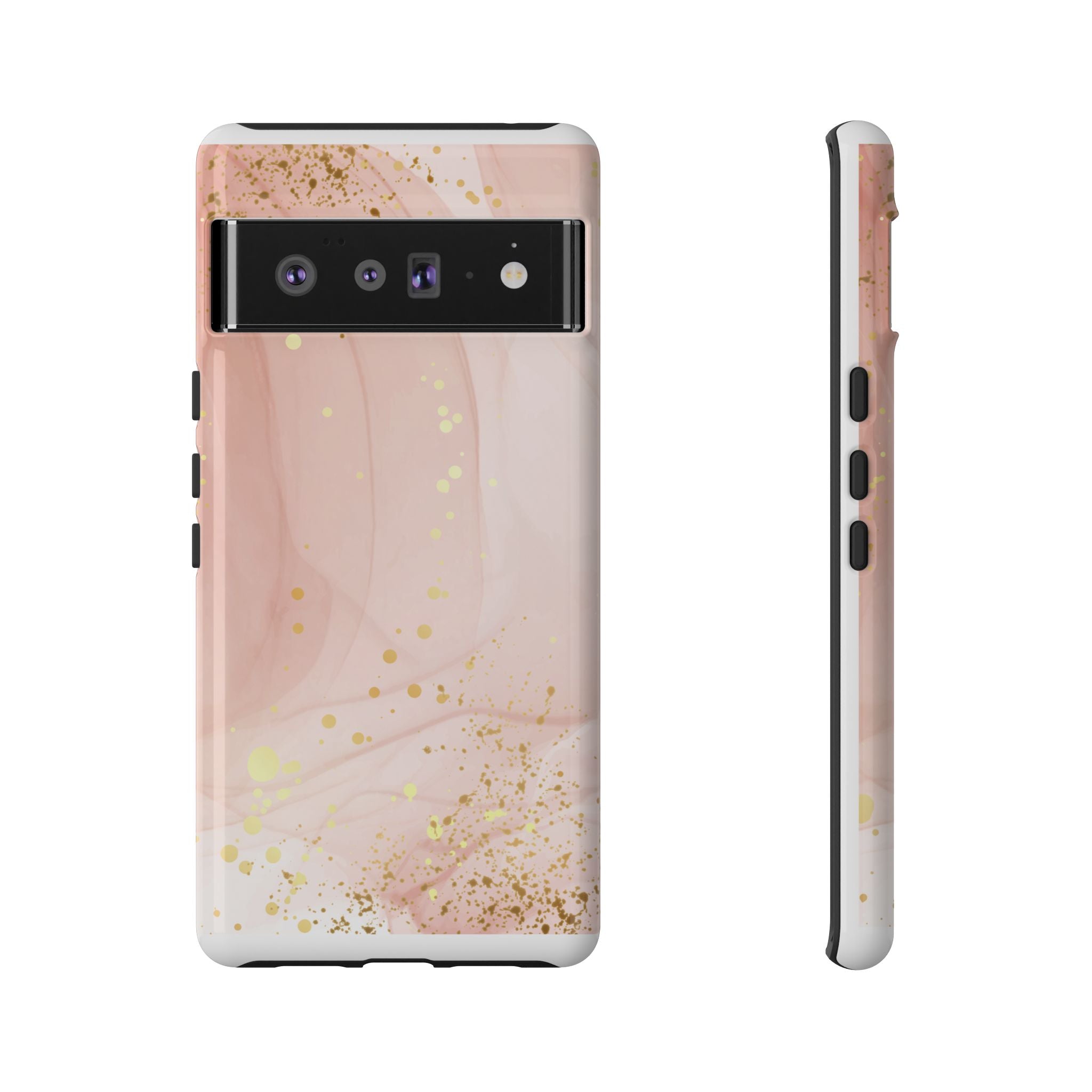 Rose Gold Marble Tough Case – Pink Marble Phone Case with Gold Glitter Accents