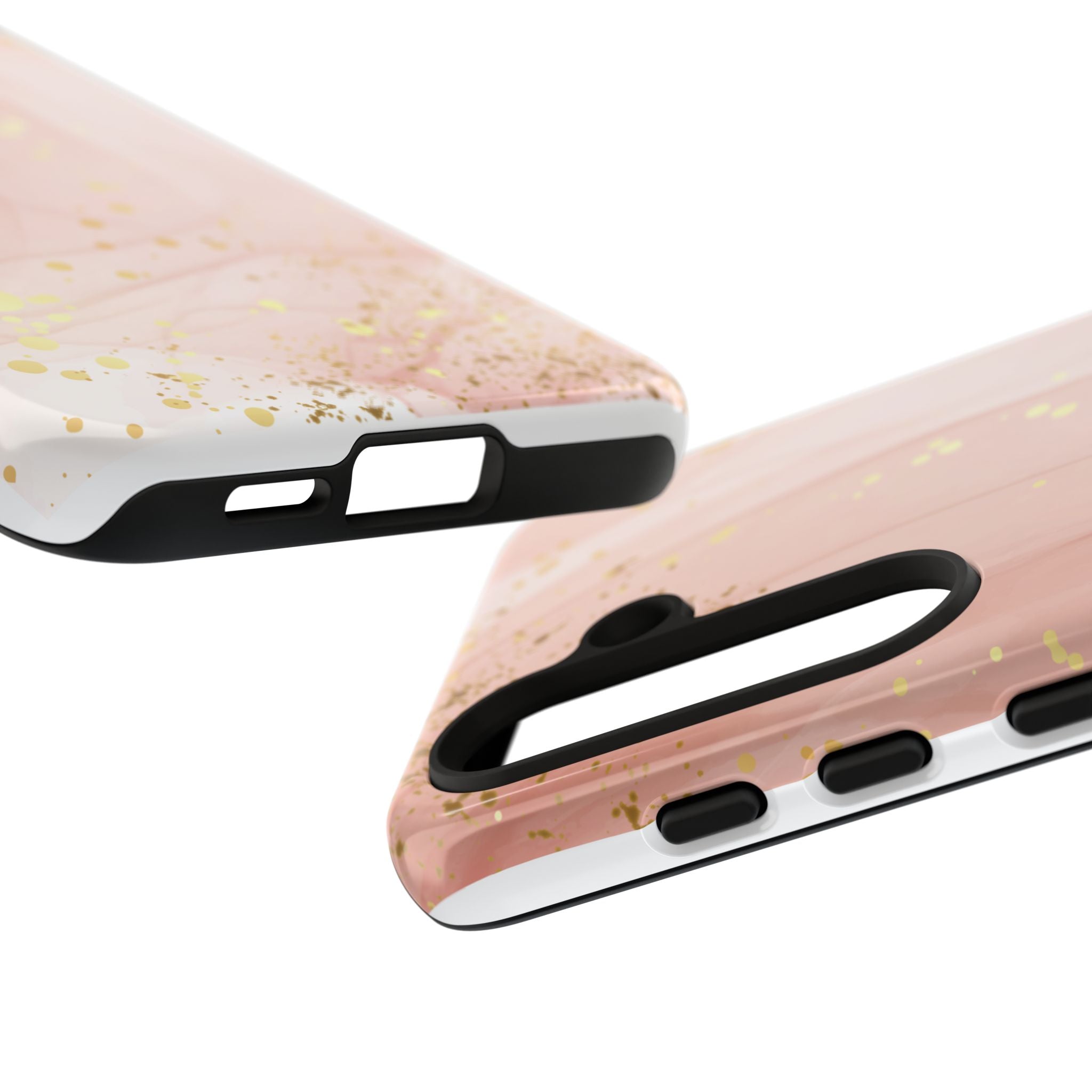 Rose Gold Marble Tough Case – Pink Marble Phone Case with Gold Glitter Accents