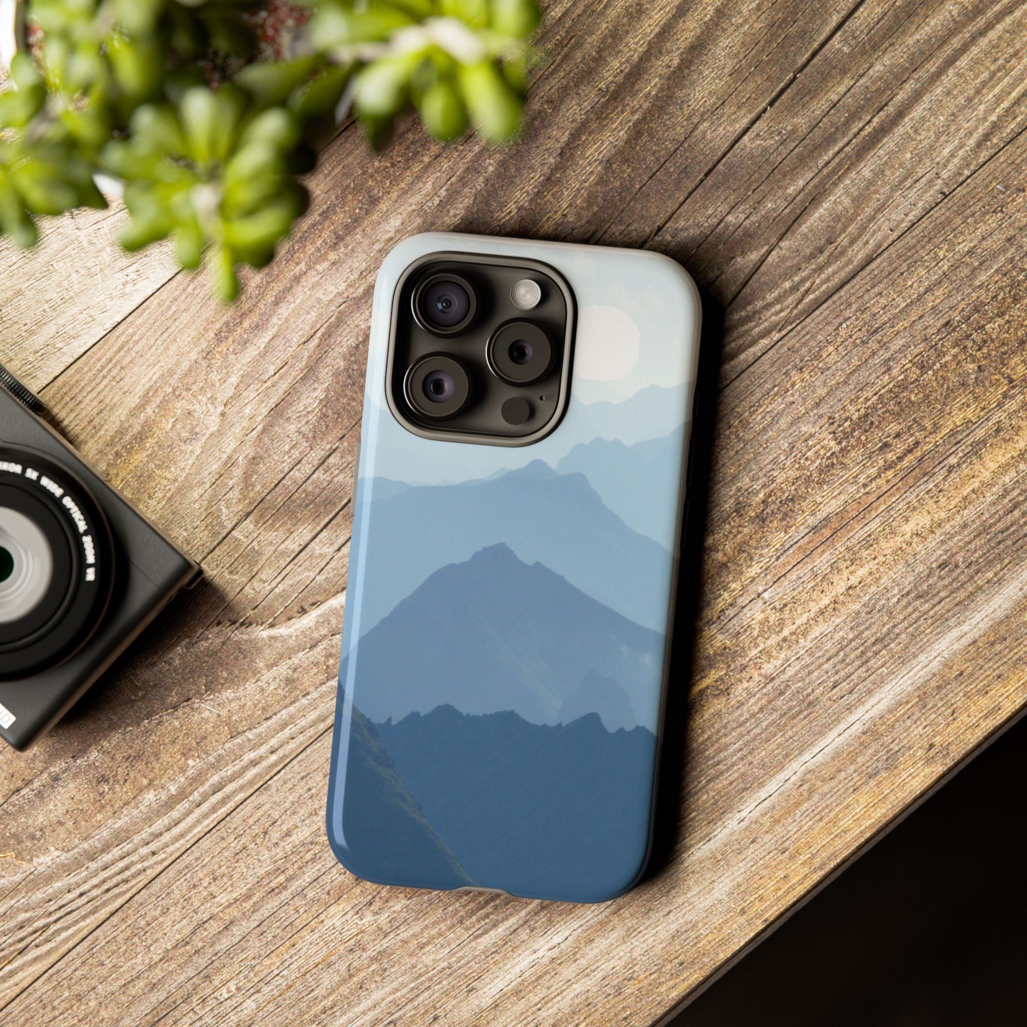 Mountain Sunrise Tough Phone Case — Blue Layered Peaks Protective Cover