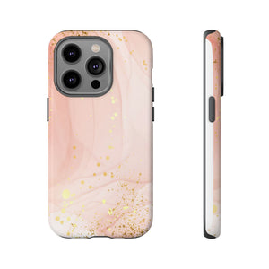 Rose Gold Marble Tough Case – Pink Marble Phone Case with Gold Glitter Accents