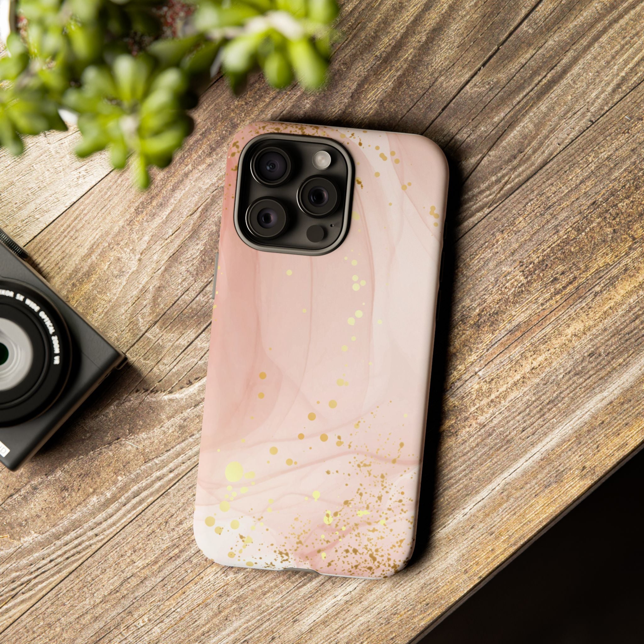 Rose Gold Marble Tough Case – Pink Marble Phone Case with Gold Glitter Accents