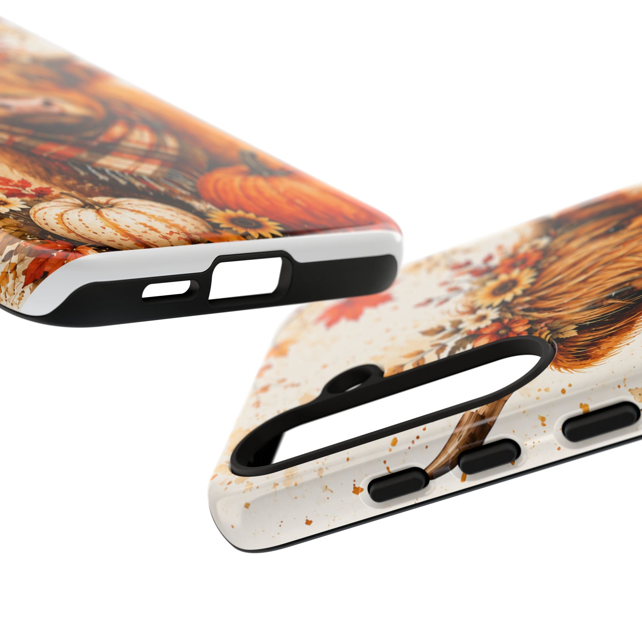 Autumn Highland Cow Phone Case — Fall Pumpkin & Sunflower Tough Case